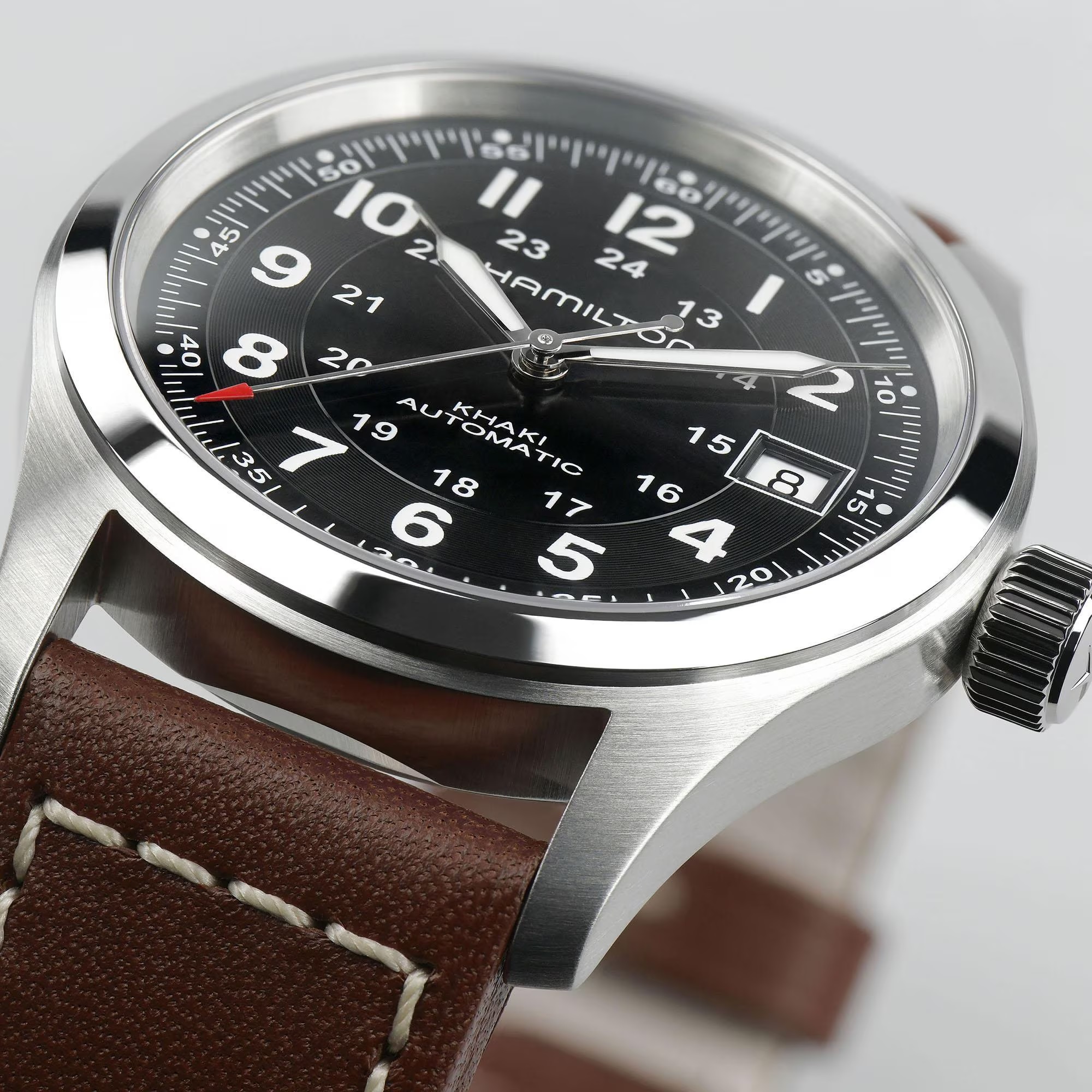 HAMILTON Khaki Field Automatic Black Dial 38mm Silver Stainless Steel Brown Leather Strap H70455533 - 4