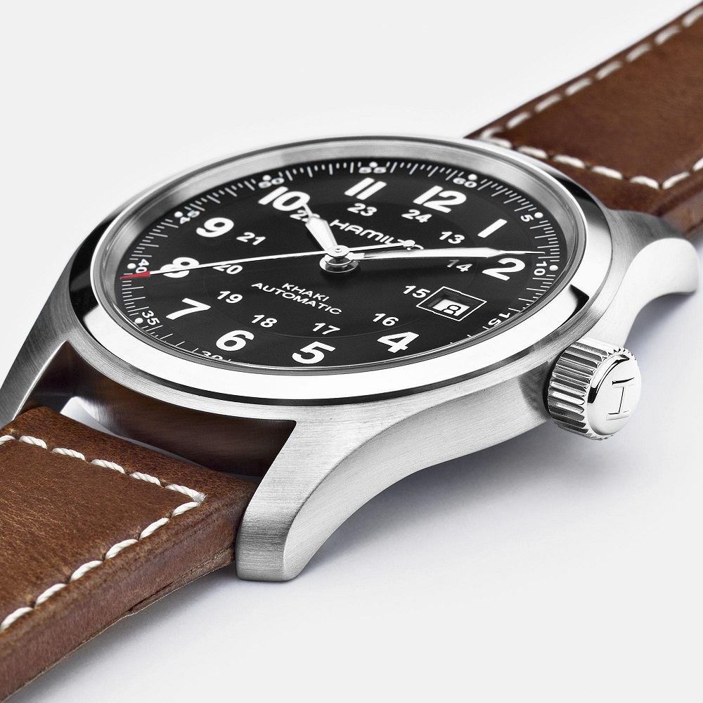 HAMILTON Khaki Field Auto Black Dial 42mm Silver Stainless Steel Brown Leather Strap H70555533 - 