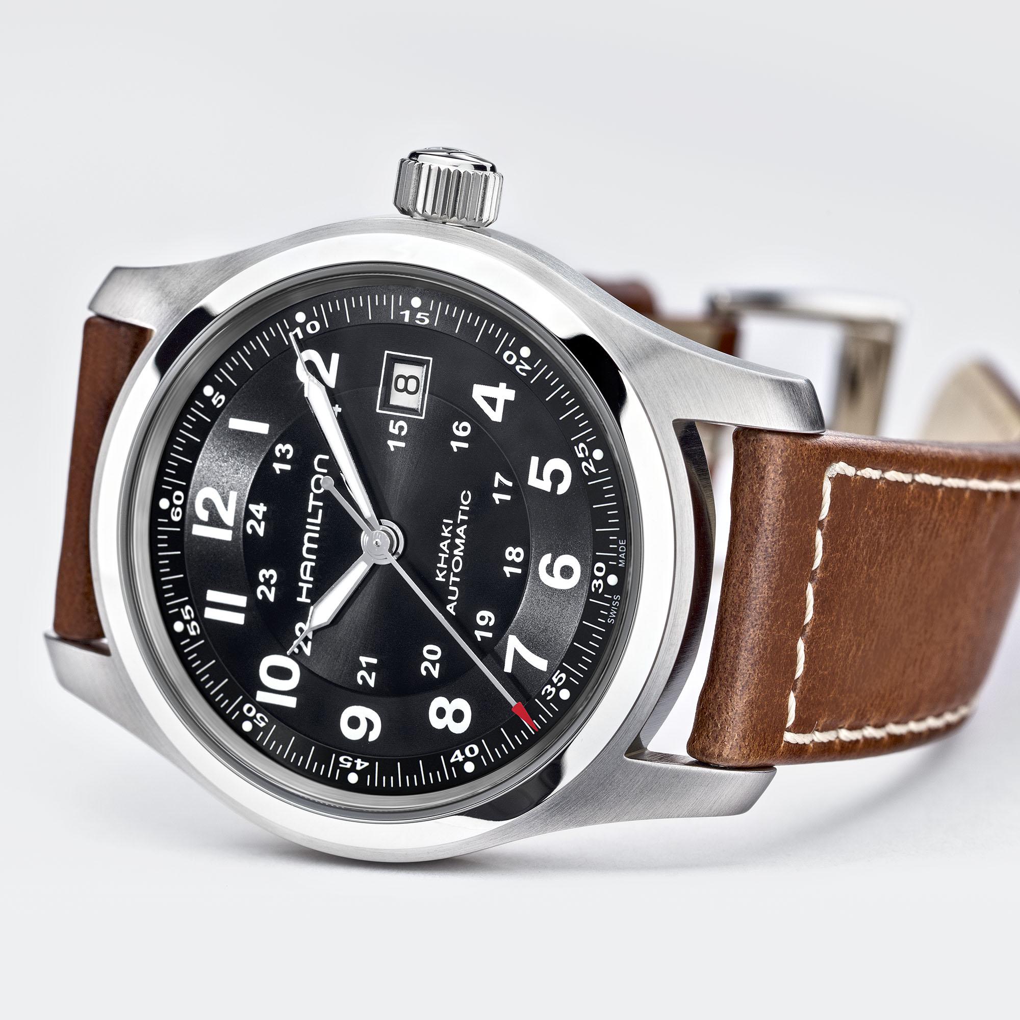 HAMILTON Khaki Field Auto Black Dial 42mm Silver Stainless Steel Brown Leather Strap H70555533 - 3