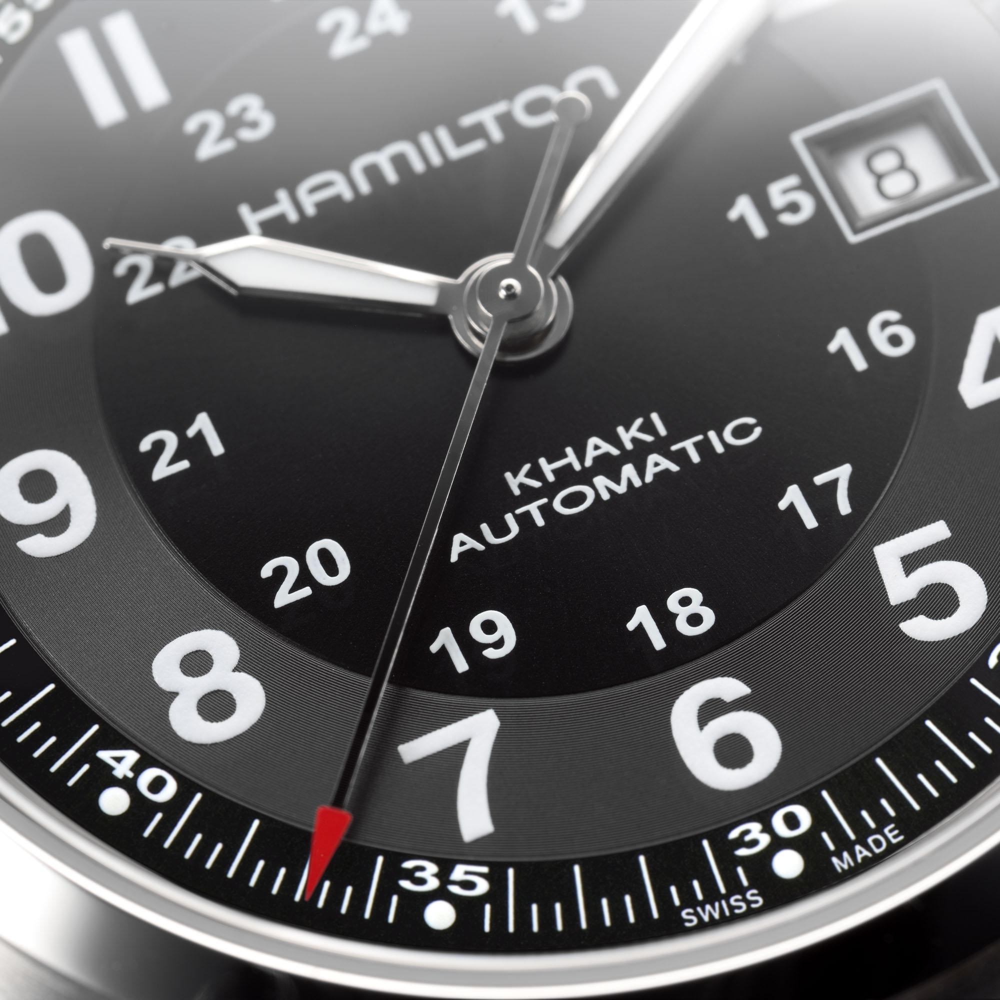 HAMILTON Khaki Field Auto Black Dial 42mm Silver Stainless Steel Brown Leather Strap H70555533 - 4