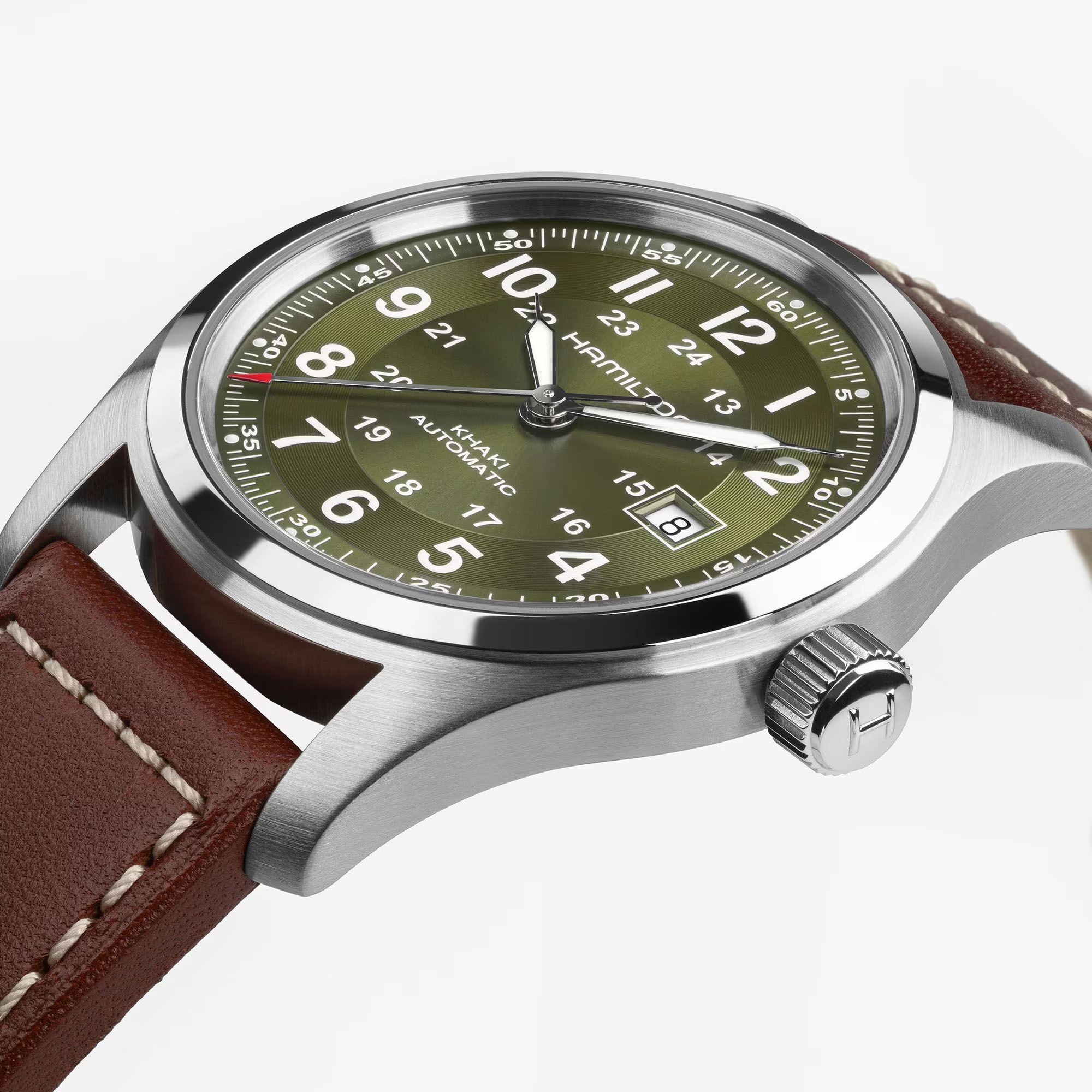 HAMILTON Khaki Field Automatic Green Dial 42mm Silver Stainless Steel Brown Leather Strap H70605560 - 3
