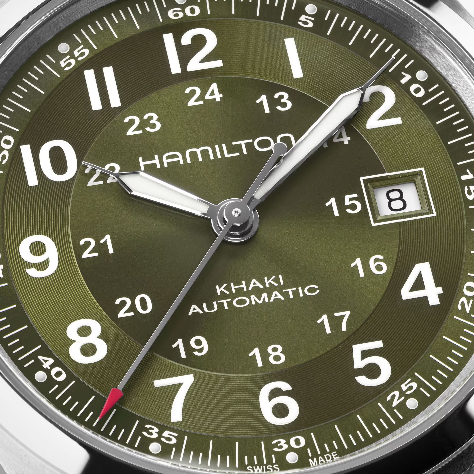 HAMILTON Khaki Field Automatic Green Dial 42mm Silver Stainless Steel Brown Leather Strap H70605560 - 4