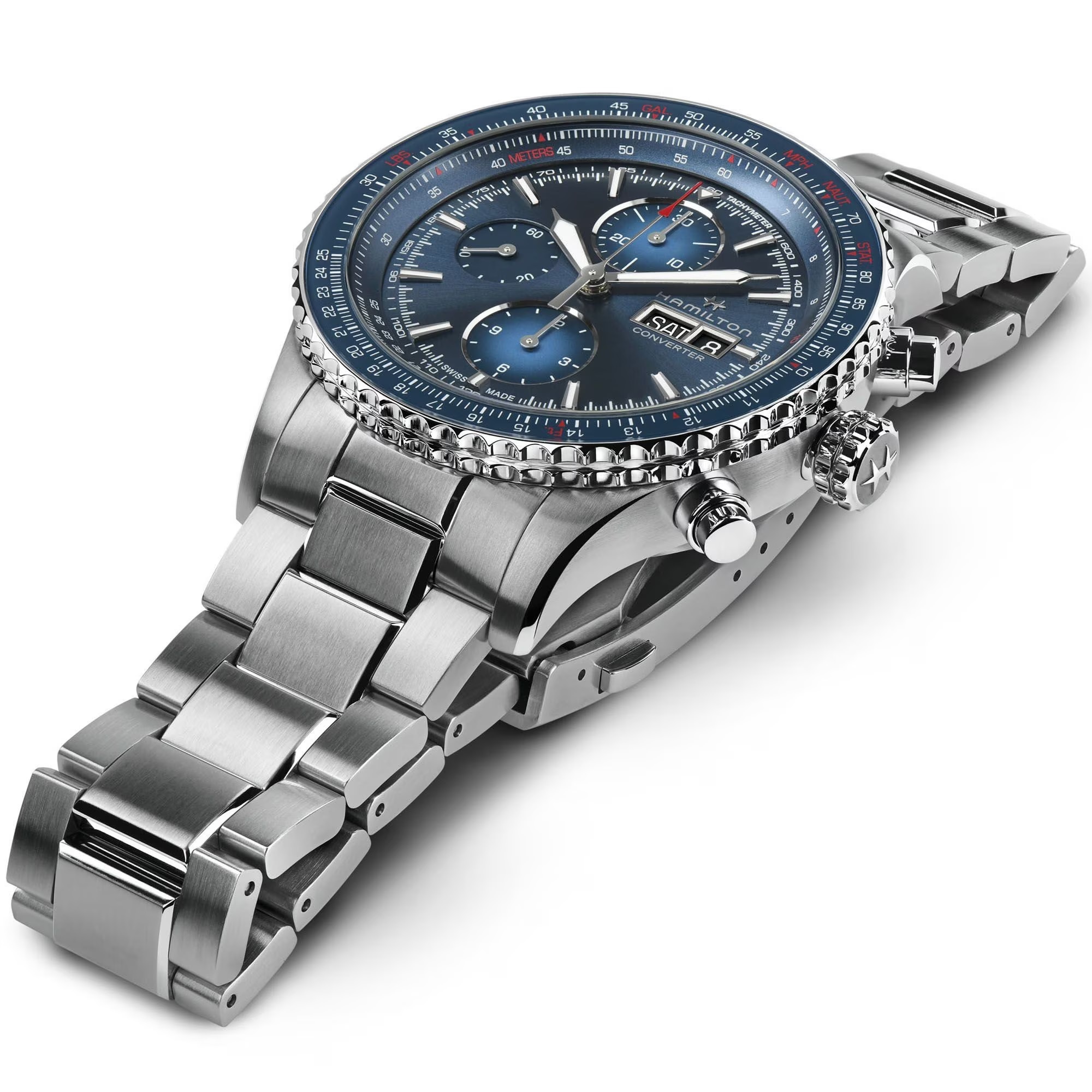 HAMILTON Khaki Aviation Converter Auto Chronograph Blue Dial 44mm Silver Stainless Steel Bracelet H76746140 - 2