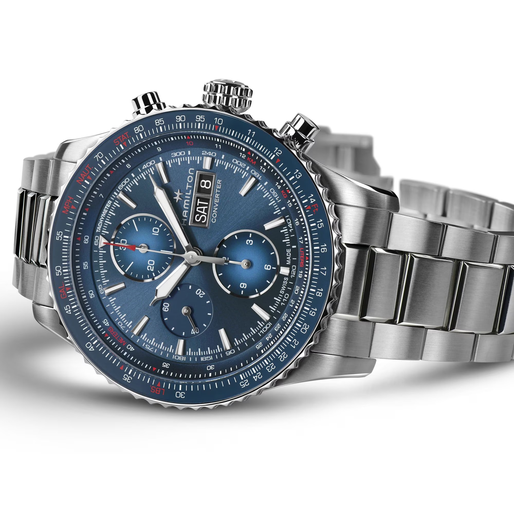 HAMILTON Khaki Aviation Converter Auto Chronograph Blue Dial 44mm Silver Stainless Steel Bracelet H76746140 - 3