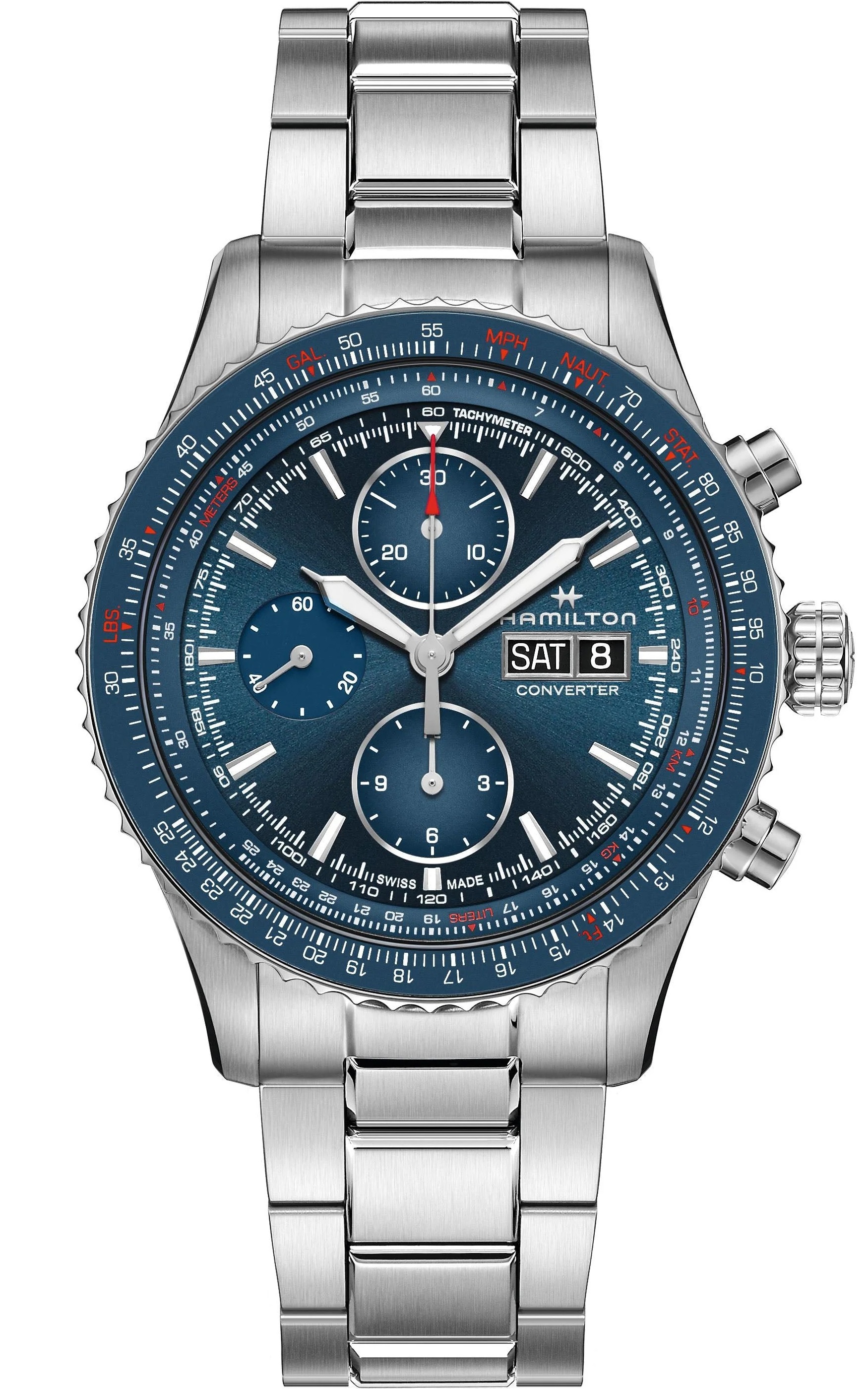 HAMILTON Khaki Aviation Converter Auto Chronograph Blue Dial 44mm Silver Stainless Steel Bracelet H76746140 - 1