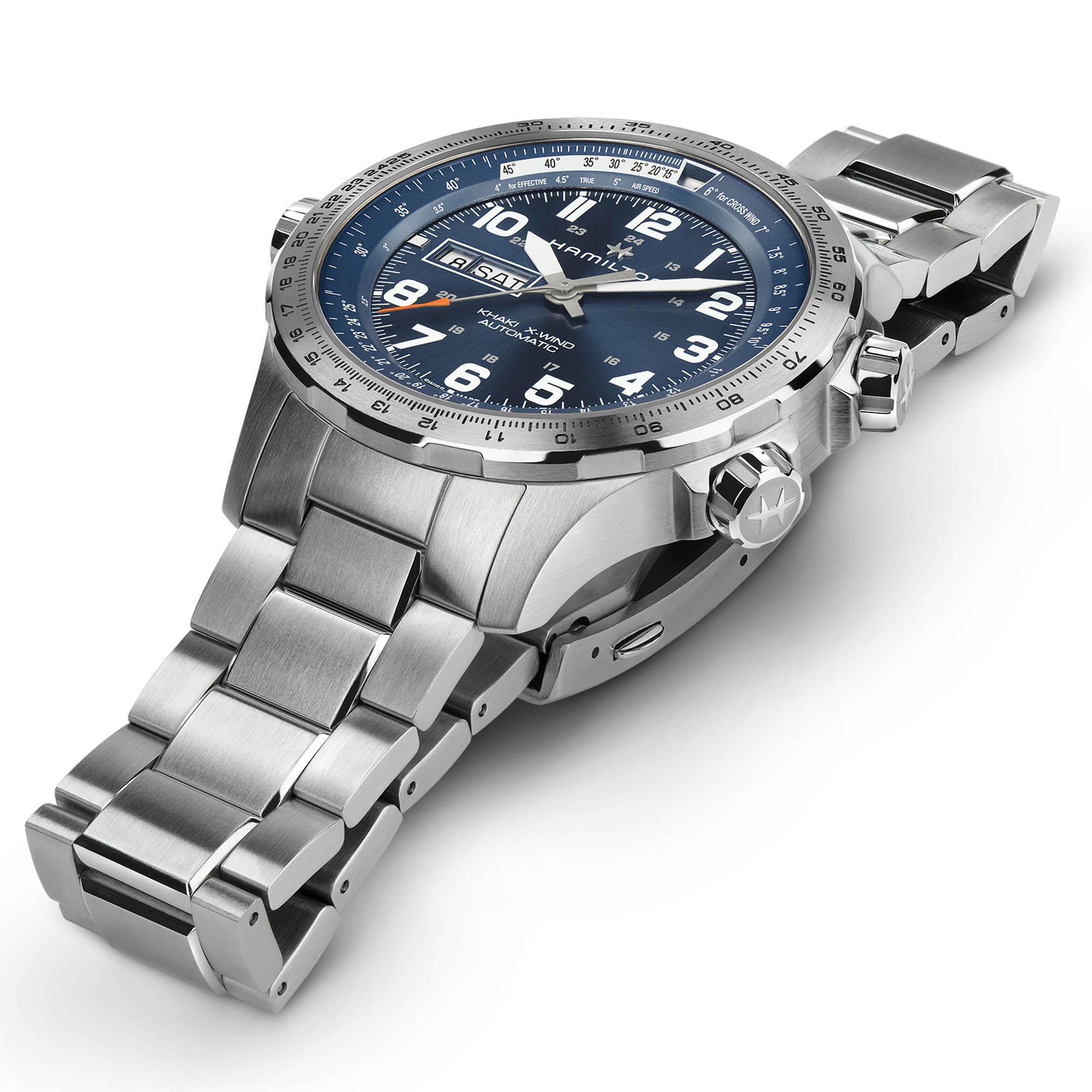 HAMILTON Khaki Aviation X-Wind Day Date Auto Blue Dial 45mm Silver Stainless Steel Bracelet H77765141 - 