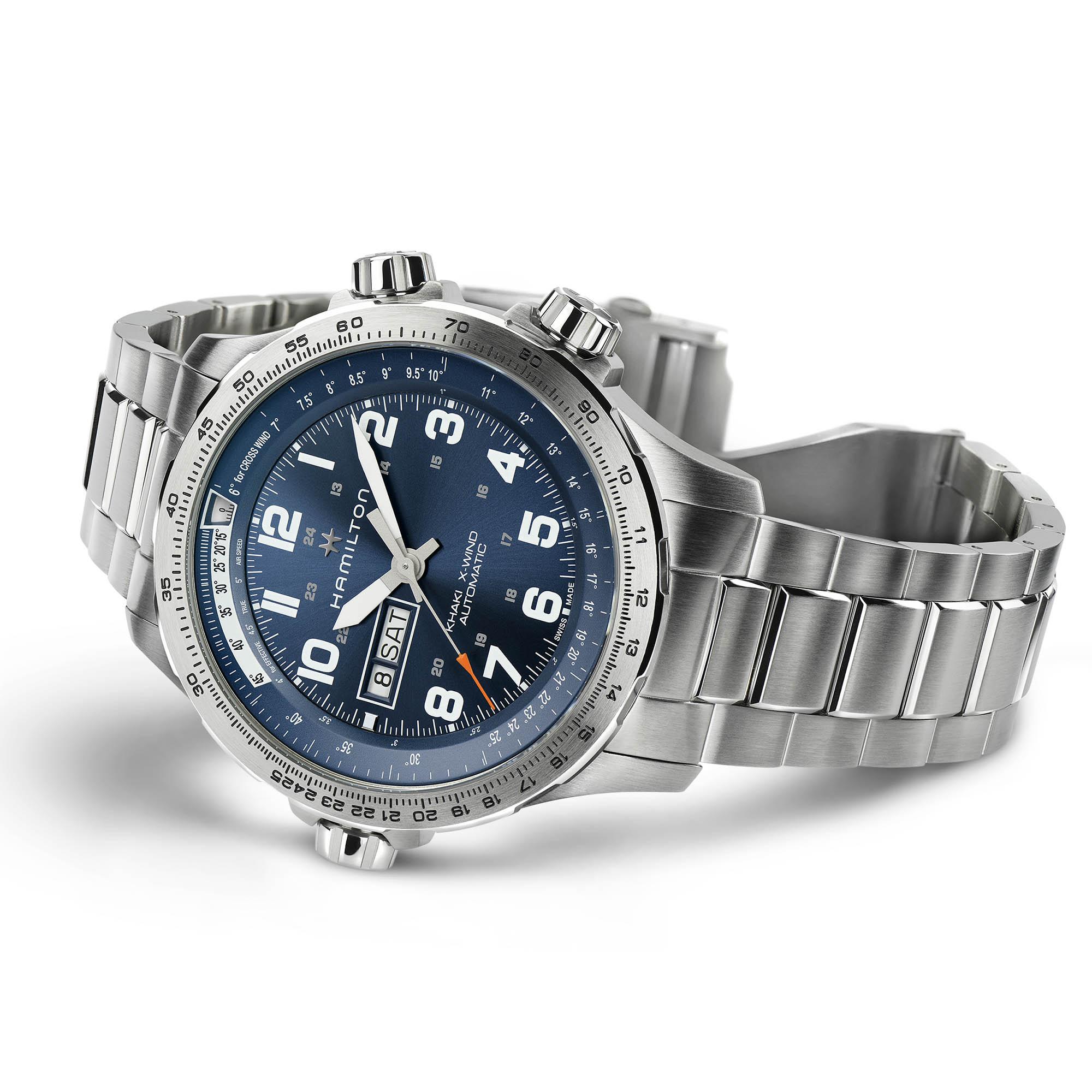 HAMILTON Khaki Aviation X-Wind Day Date Auto Blue Dial 45mm Silver Stainless Steel Bracelet H77765141 - 3