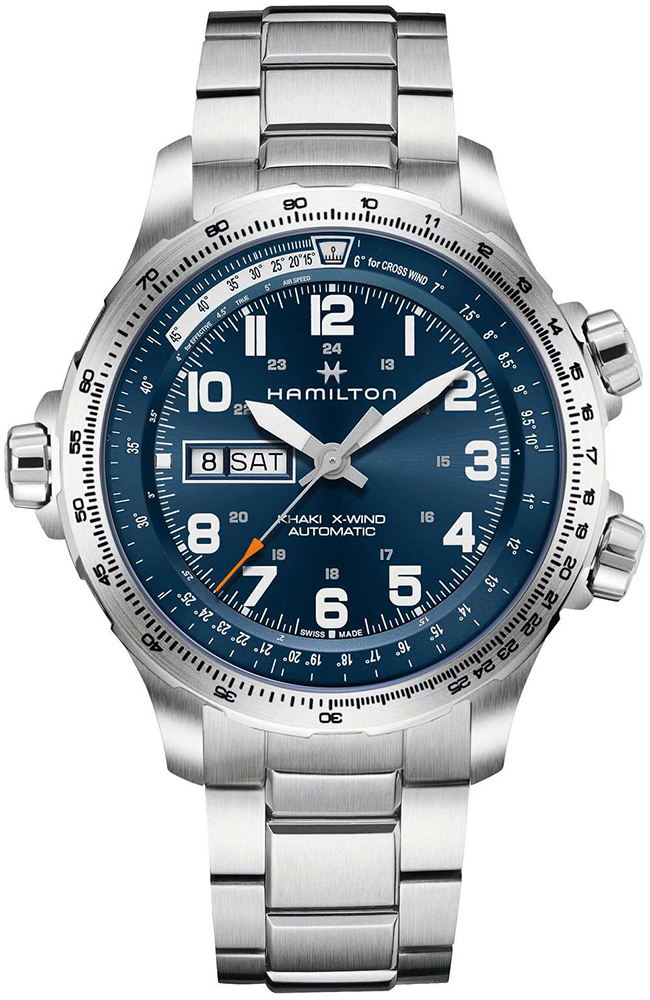 HAMILTON Khaki Aviation X-Wind Day Date Auto Blue Dial 45mm Silver Stainless Steel Bracelet H77765141 - 