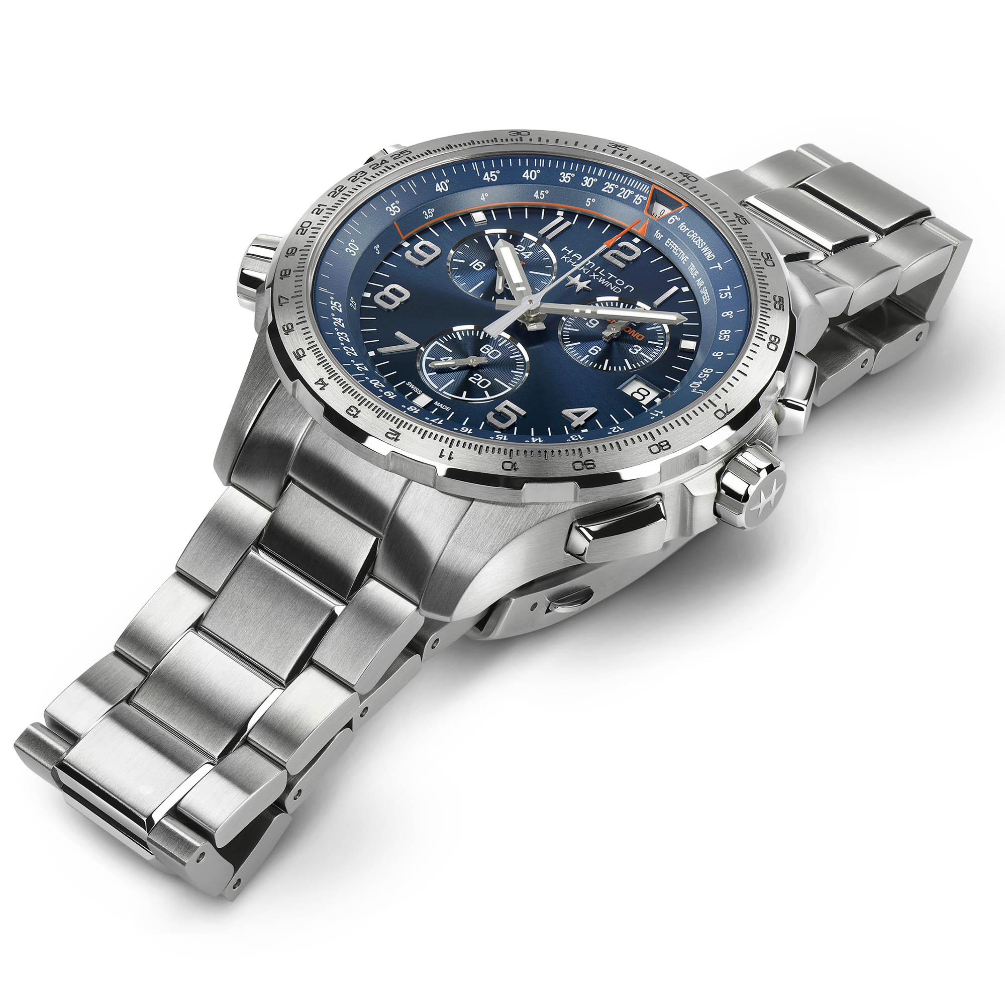 HAMILTON Khaki Aviation X-Wind GMT Chrono Quartz Blue Dial 46mm Silver Stainless Steel Bracelet H77922141 - 