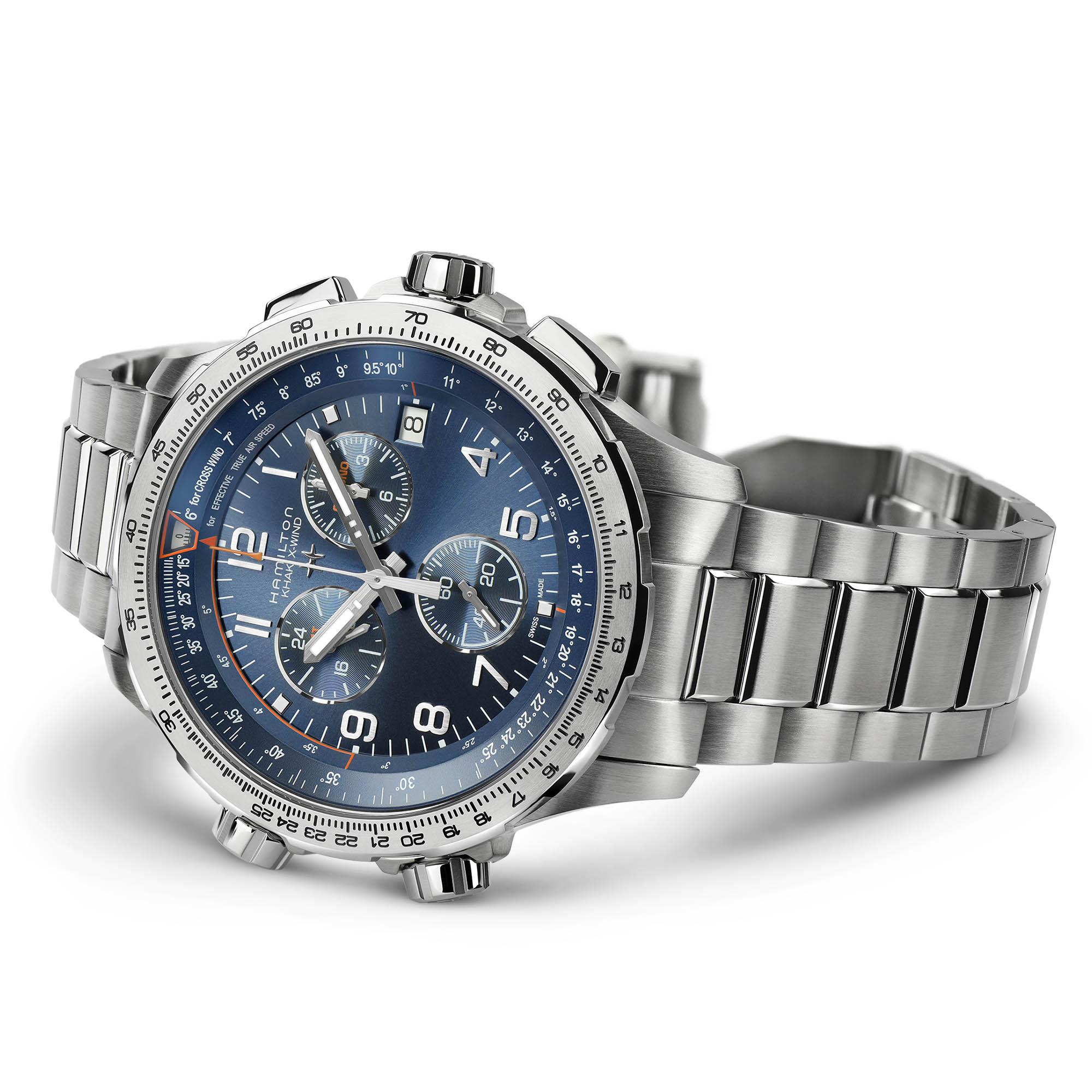 HAMILTON Khaki Aviation X-Wind GMT Chrono Quartz Blue Dial 46mm Silver Stainless Steel Bracelet H77922141 - 3