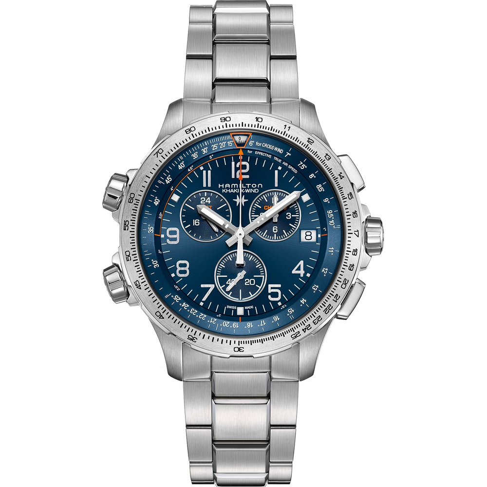 HAMILTON Khaki Aviation X-Wind GMT Chrono Quartz Blue Dial 46mm Silver Stainless Steel Bracelet H77922141 - 