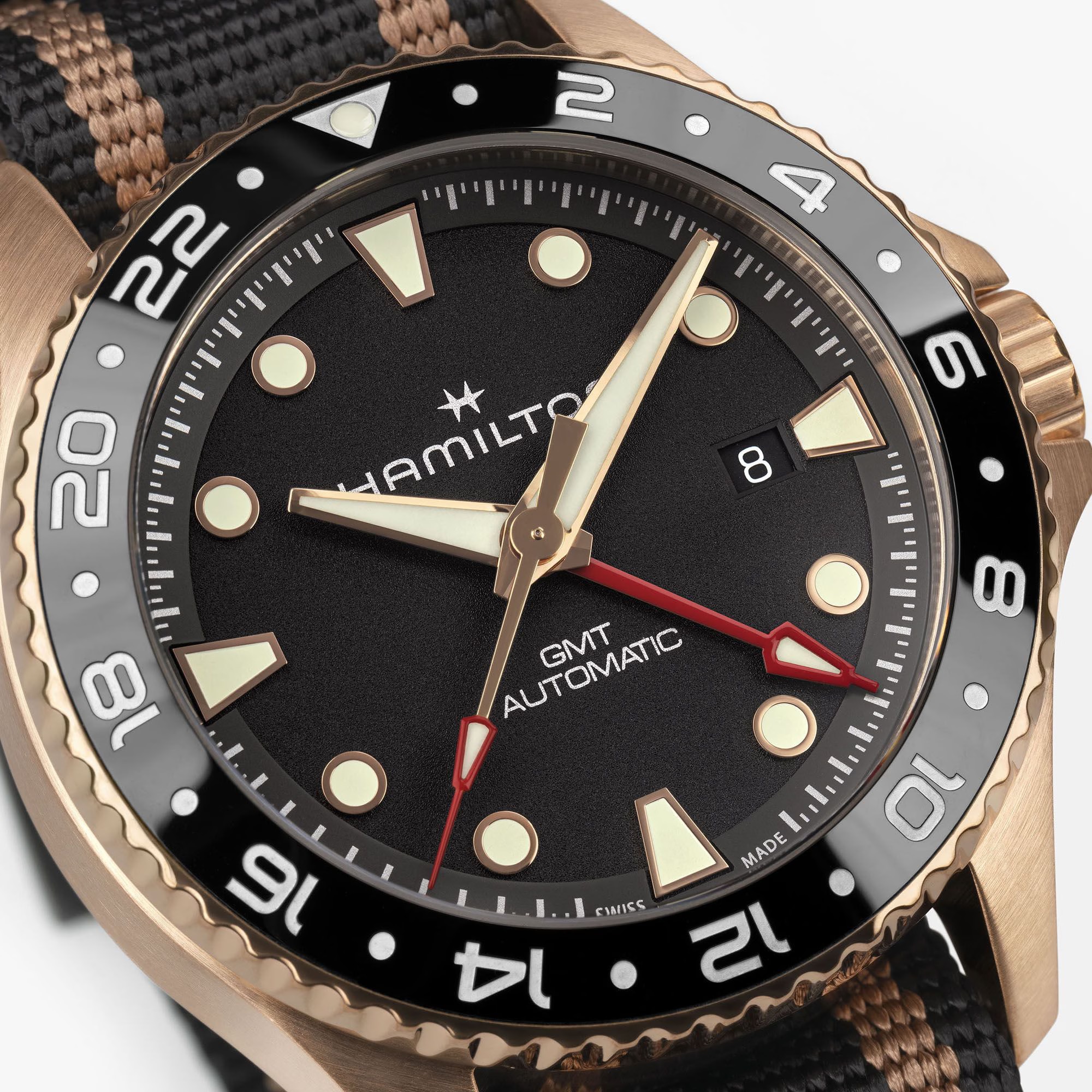 HAMILTON Khaki Navy Scuba Automatic GMT Black Dial 43mm Bronze and Titanium with Black Textile Strap H82565930 - 4