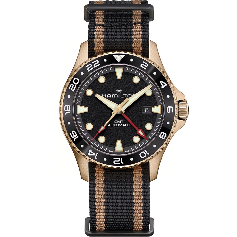 HAMILTON Khaki Navy Scuba Automatic GMT Black Dial 43mm Bronze and Titanium with Black Textile Strap H82565930 - 