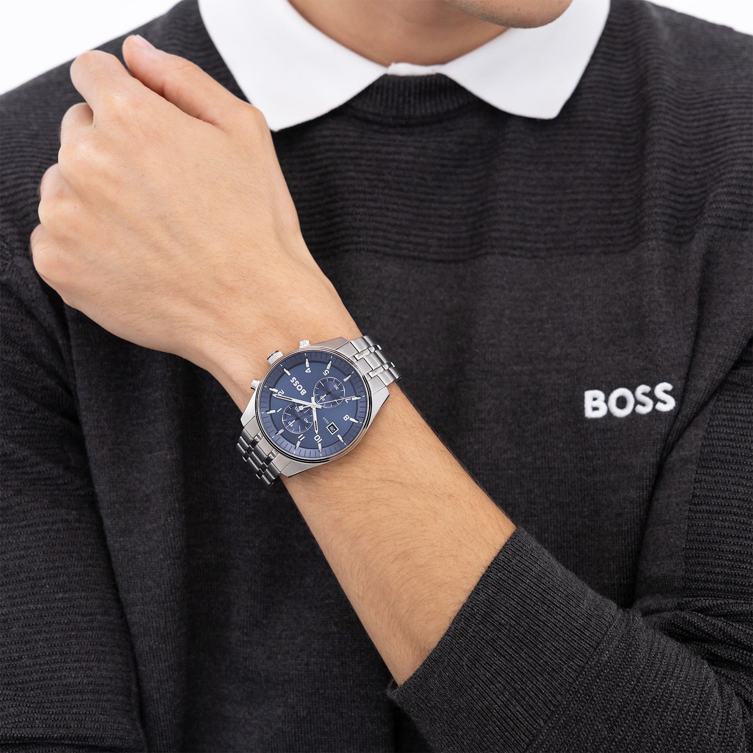BOSS Skytraveller Chronograph Blue Dial 44mm Silver Stainless Steel Bracelet 1514216 - 