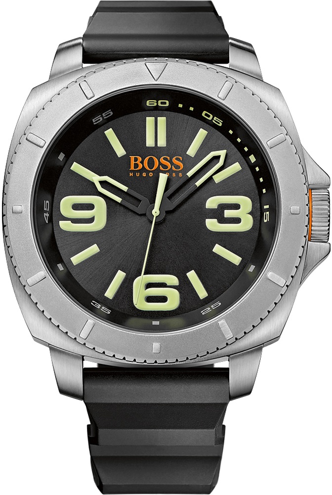 BOSS Orange Sao Paulo XL Three Hands 50mm Silver Stainless Steel Black Silicone Strap 1513107 - 