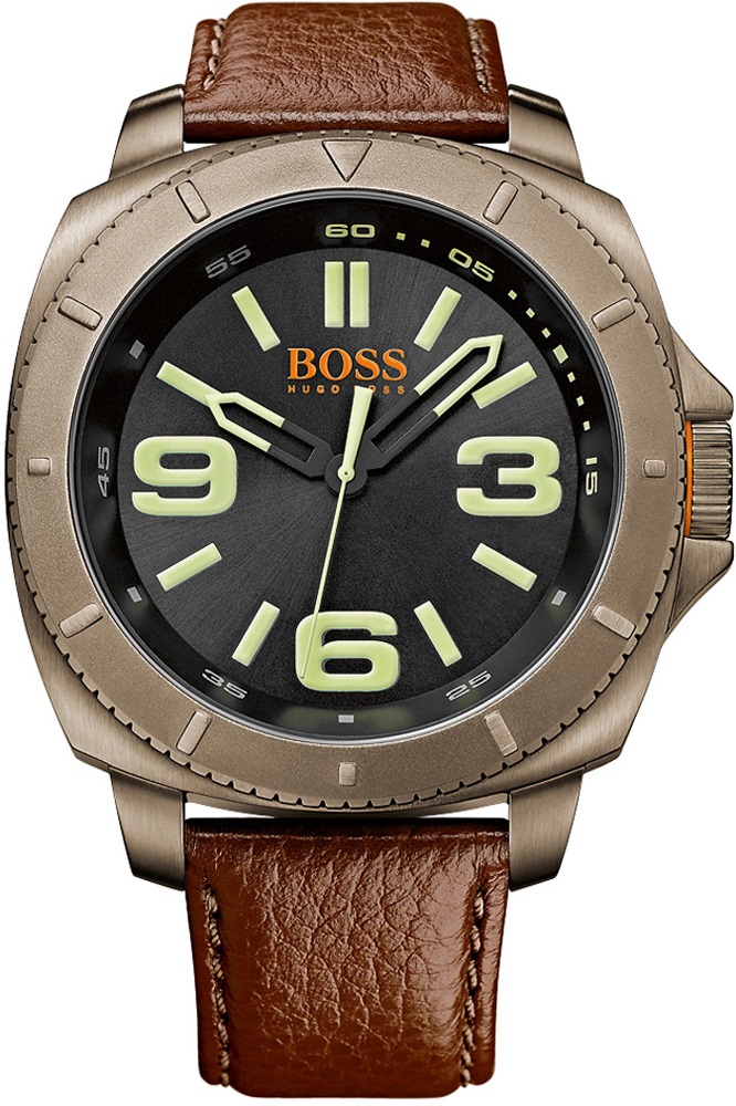 BOSS Orange Sao Paulo XL Three Hands 50mm Rose Gold Stainless Steel Brown Leather Strap 1513164 - 