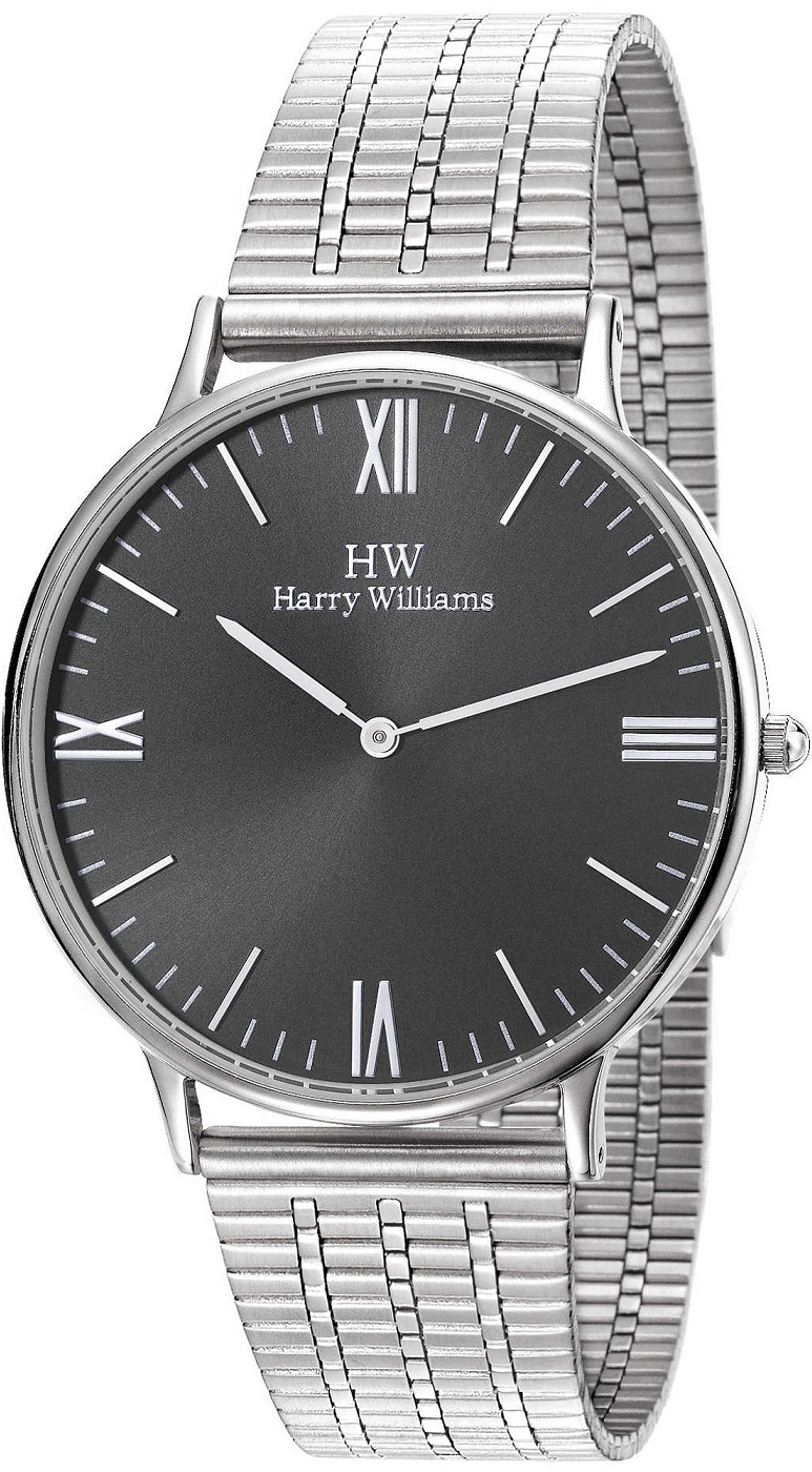HARRY WILLIAMS Portobello Road Three Hands 41mm Silver Stainless Steel Mesh Bracelet HW-2402M/05M - 