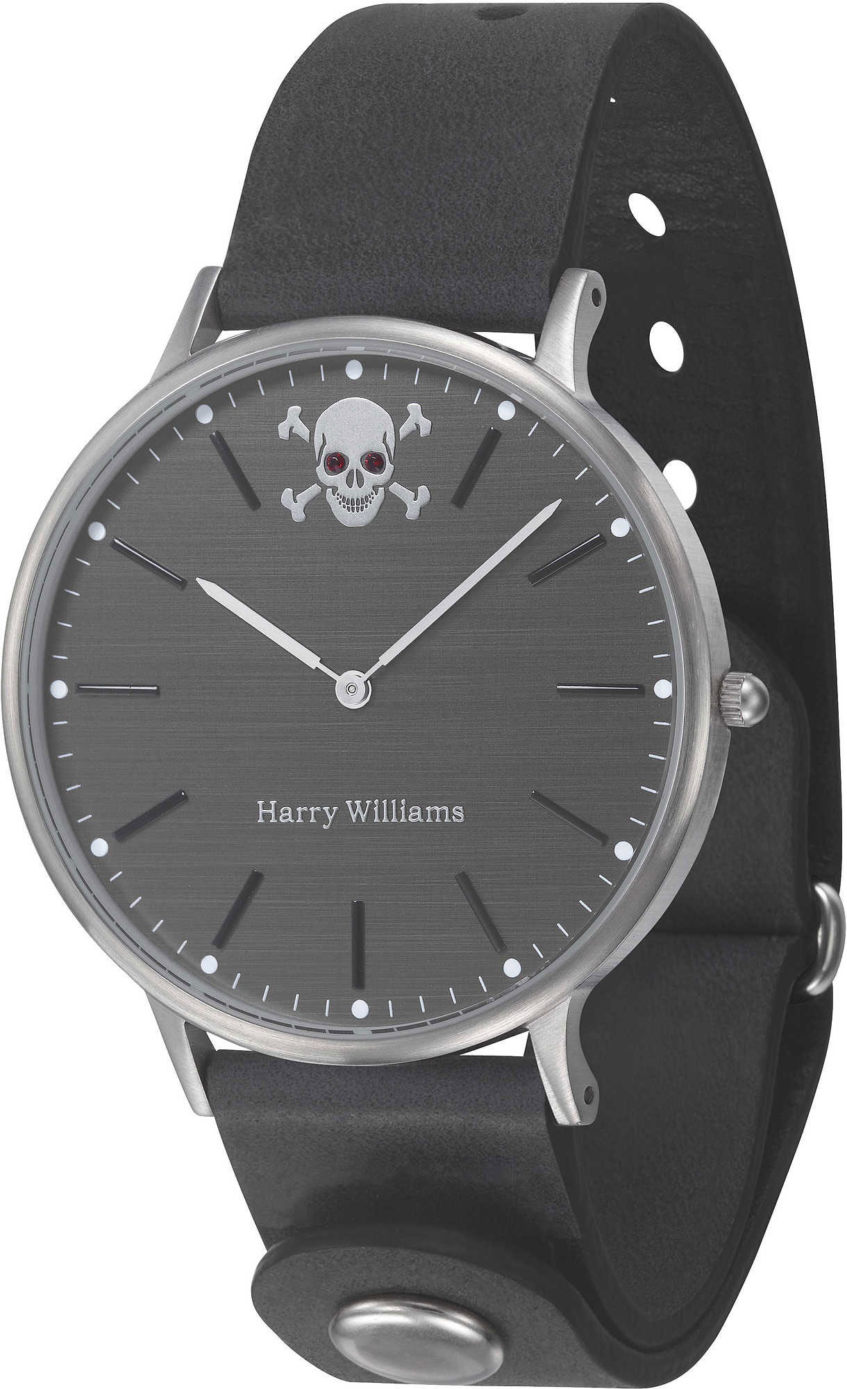 HARRY WILLIAMS Piccadilly Circus Three Hands 41mm Silver Stainless Steel Gray Leather Strap Strap HW-2402M/08D - 