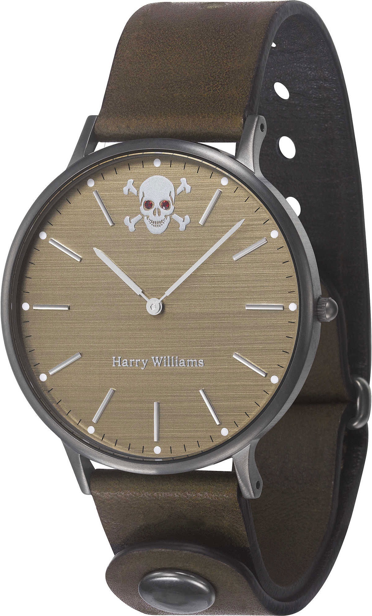 HARRY WILLIAMS Piccadilly Circus Three Hands 41mm Gray Stainless Steel Brown Leather Strap Strap HW-2402M/12D - 