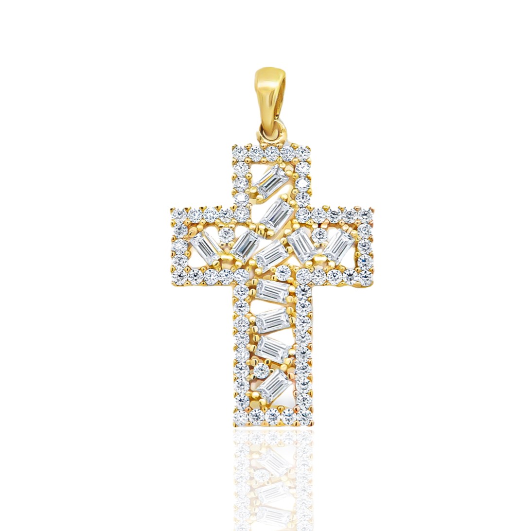 ΣΤΑΥΡΟΣ Γυναικείος MetronGold Κίτρινο Χρυσό Κ18 με Λευκά Ζαφείρια 24171Y-2 - 