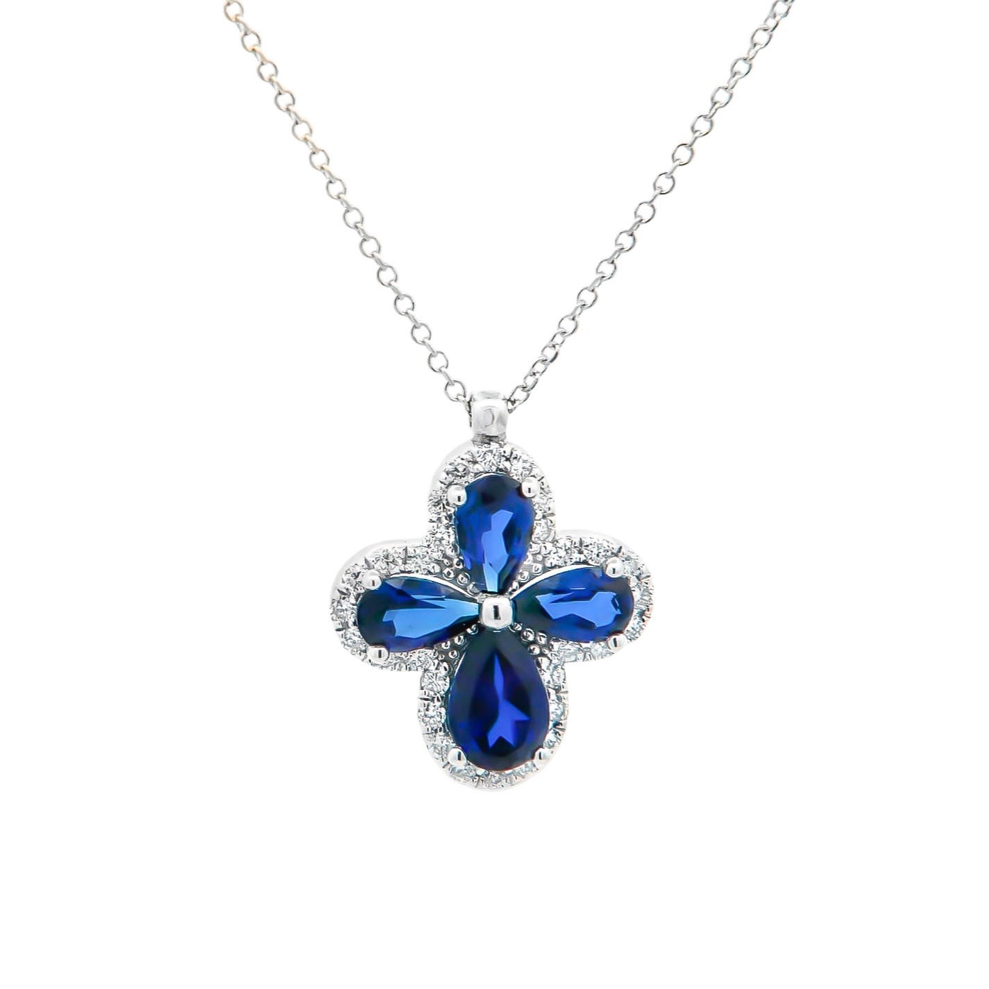 CROSS with Chain SENZIO Collection K18 White Gold with Sapphires and Diamonds 24145W-2 - 