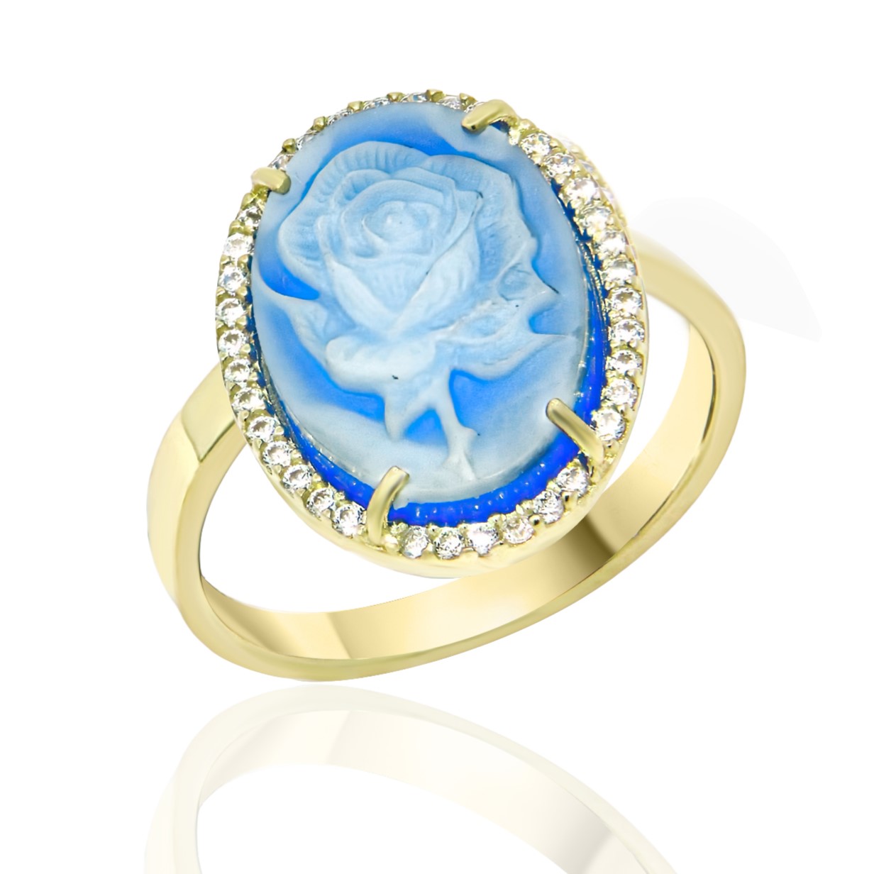 ΔΑΧΤΥΛΙΔΙ Cameo Χειροποίητο Κ14 Κίτρινο Χρυσό με Πέτρες Ζιργκόν 24204-R - 