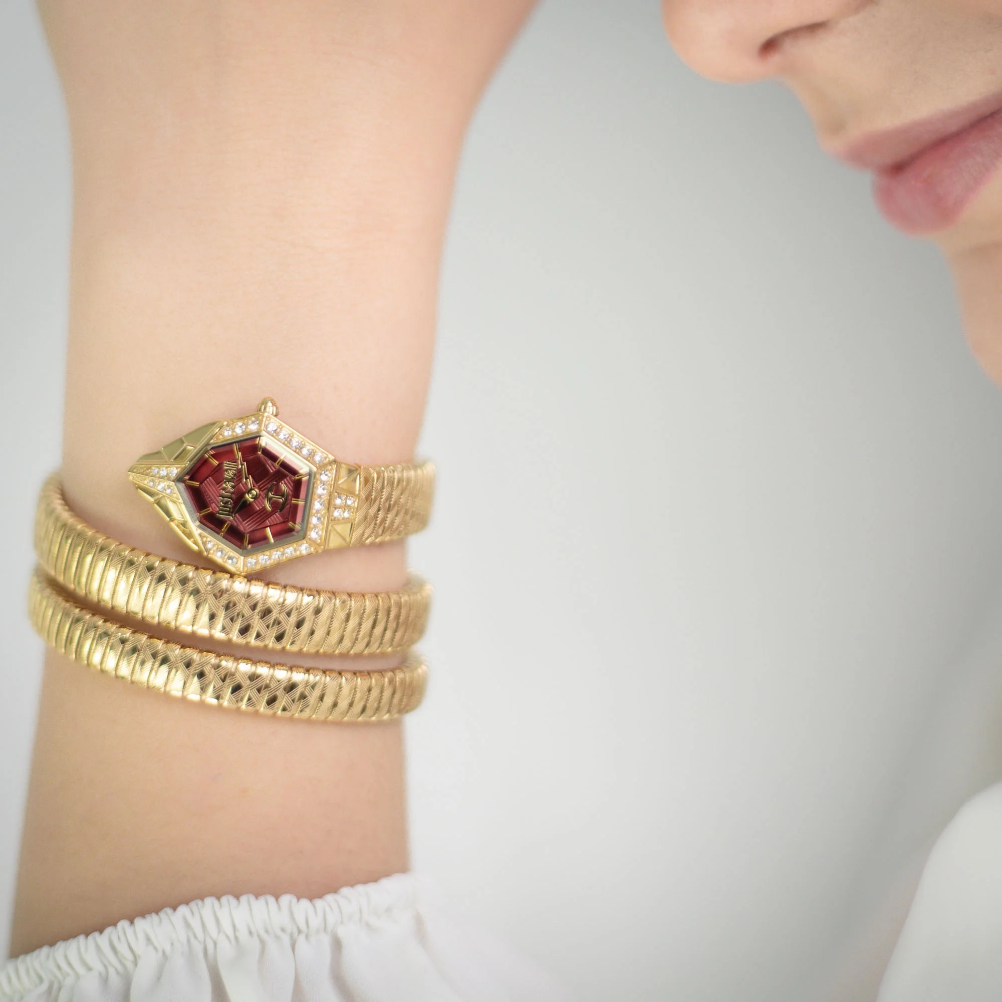 JUST CAVALLI Signature Snake Red Dial 23mm Gold Stainless Steel Bracelet JC1L304M0035 - 4