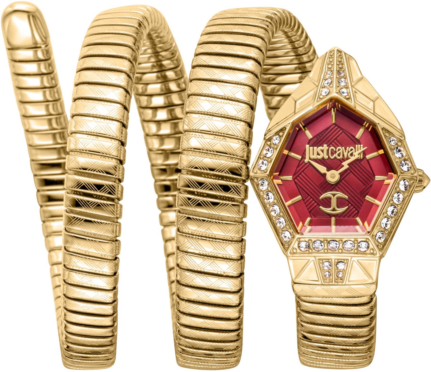 JUST CAVALLI Signature Snake Red Dial 23mm Gold Stainless Steel Bracelet JC1L304M0035 - 