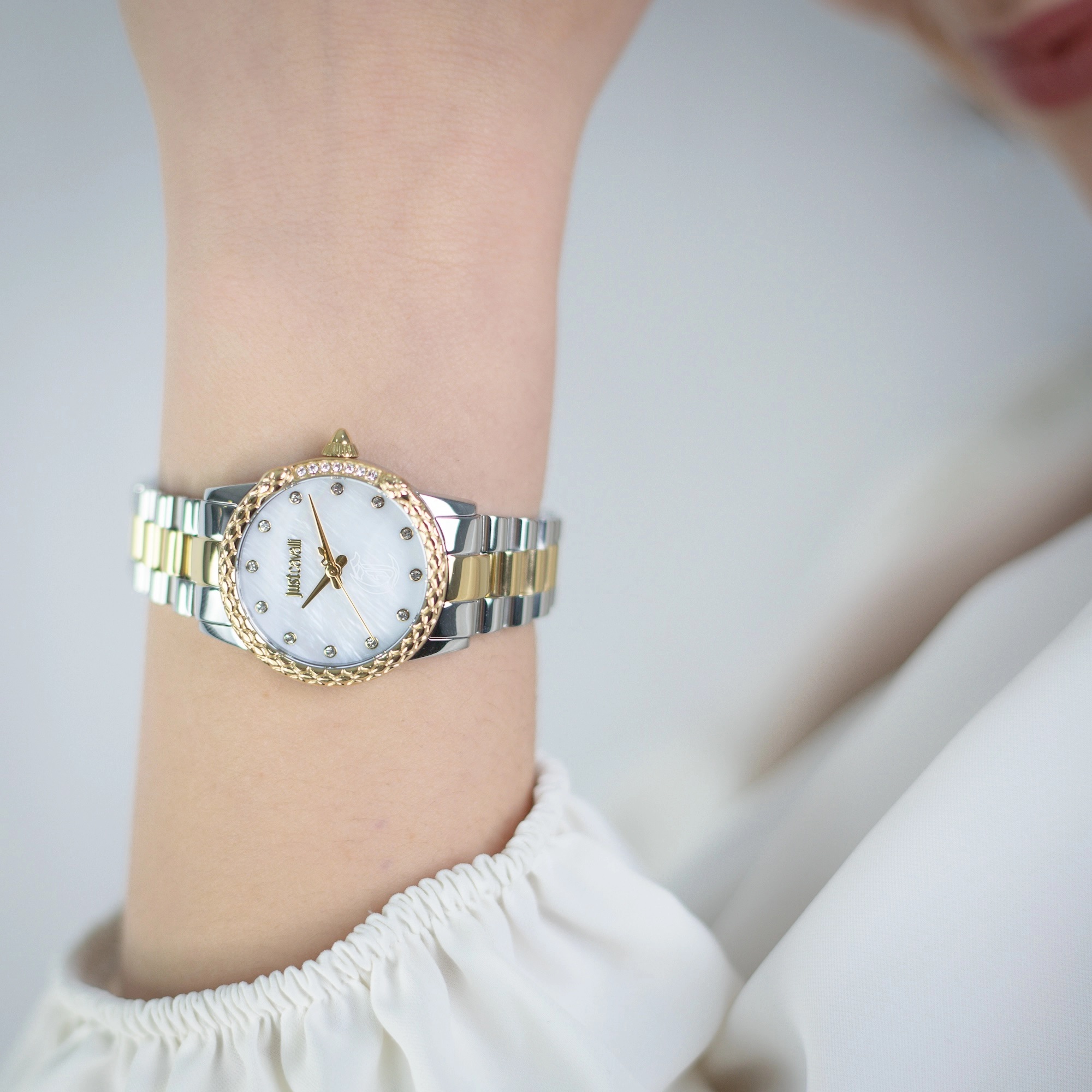JUST CAVALLI Snake White MOP Dial 30mm Two-Tone Gold Stainless Steel Bracelet JC1L310M0095 - 4