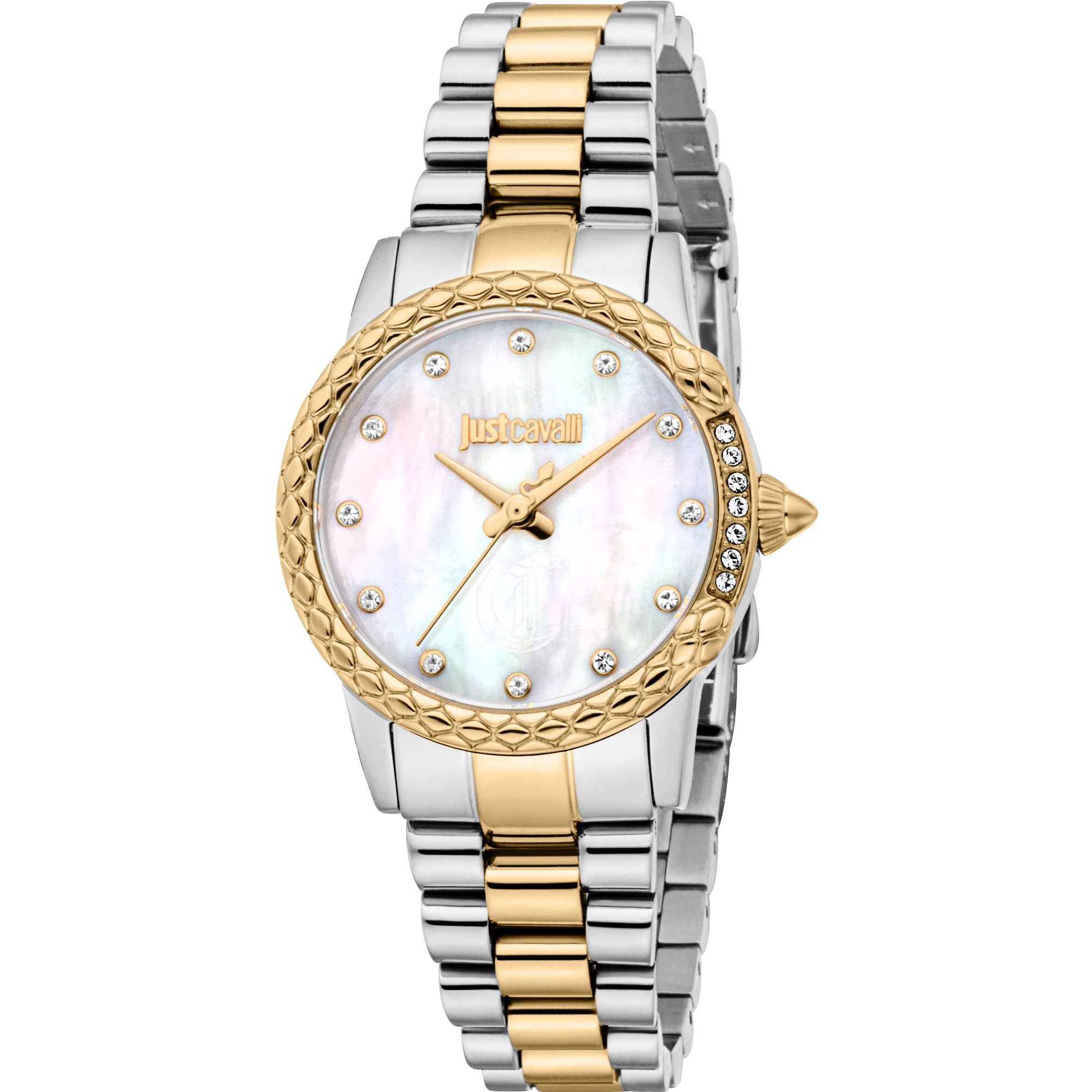 JUST CAVALLI Snake White MOP Dial 30mm Two-Tone Gold Stainless Steel Bracelet JC1L310M0095 - 