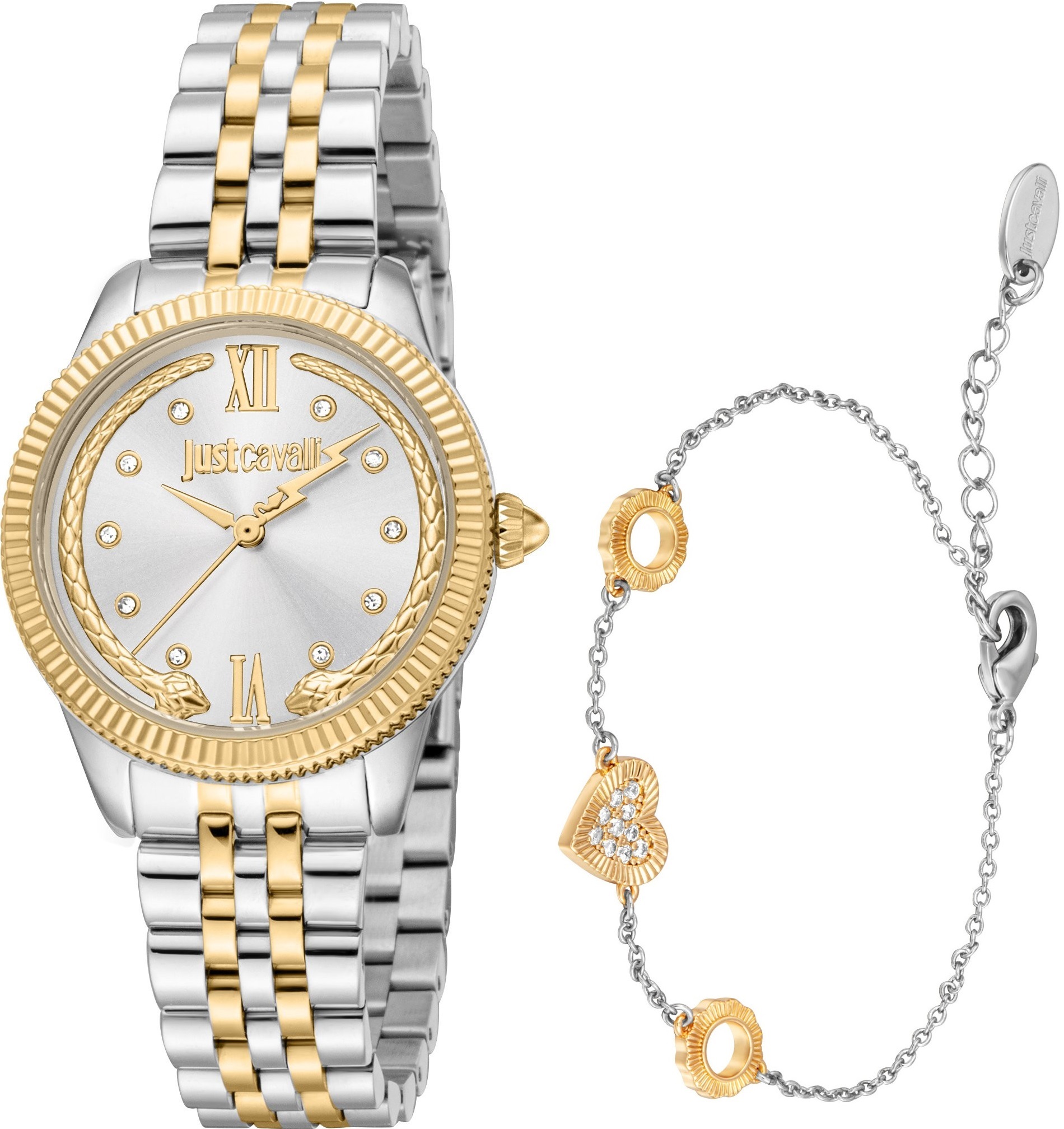JUST CAVALLI Valentine's Silver Gift Set Dial 30mm Two Tone Gold Stainless Bracelet JC1L315M0085 - 1