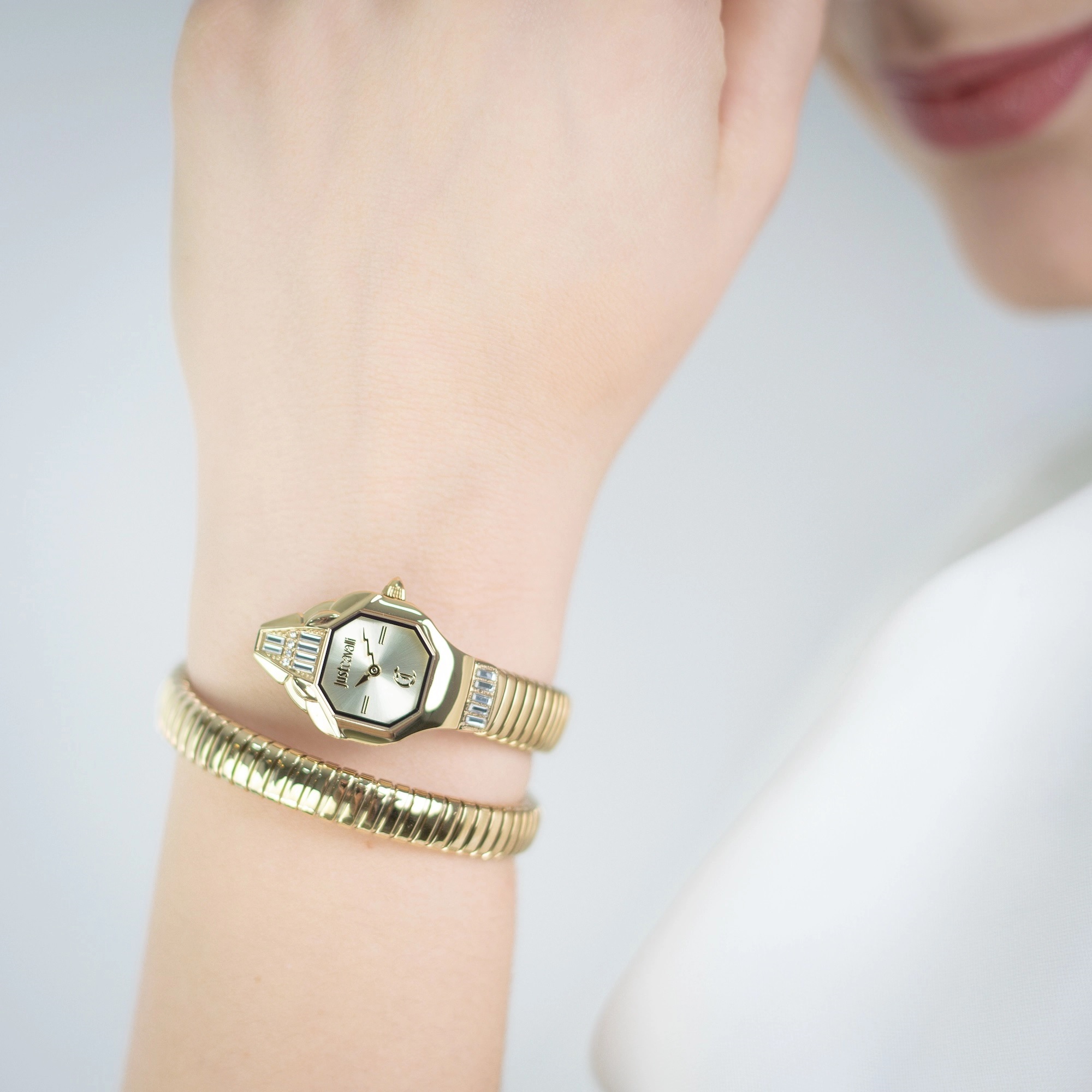 JUST CAVALLI Signature Snake Champagne Dial 20.5x29.5mm Gold Stainless Steel Bracelet JC1L326M0025 - 4