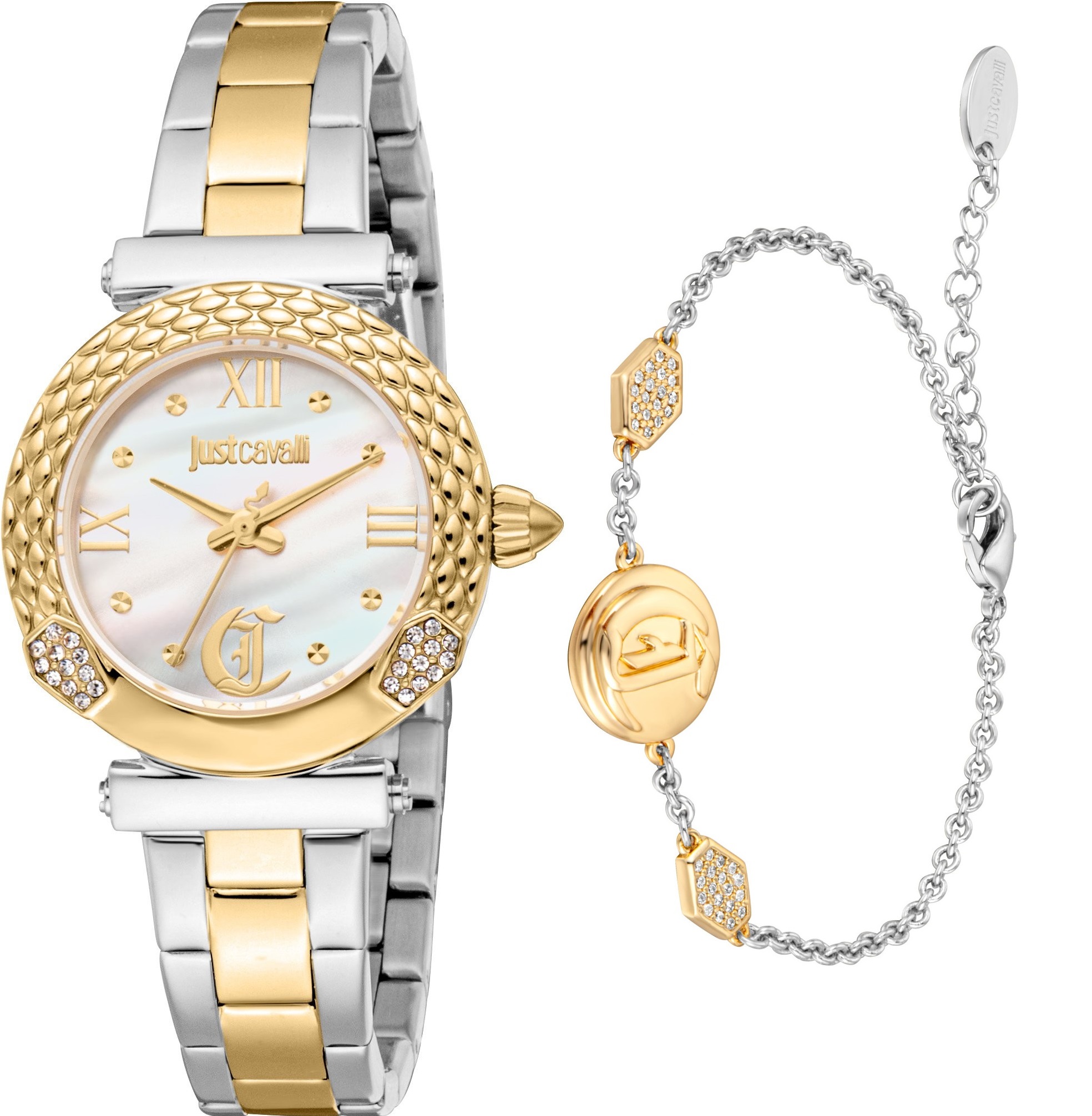 JUST CAVALLI Animalier Curiosa Gift Set Silver Dial 30mm Two Tone Gold Stainless Steel Bracelet JC1L332M0075 - 