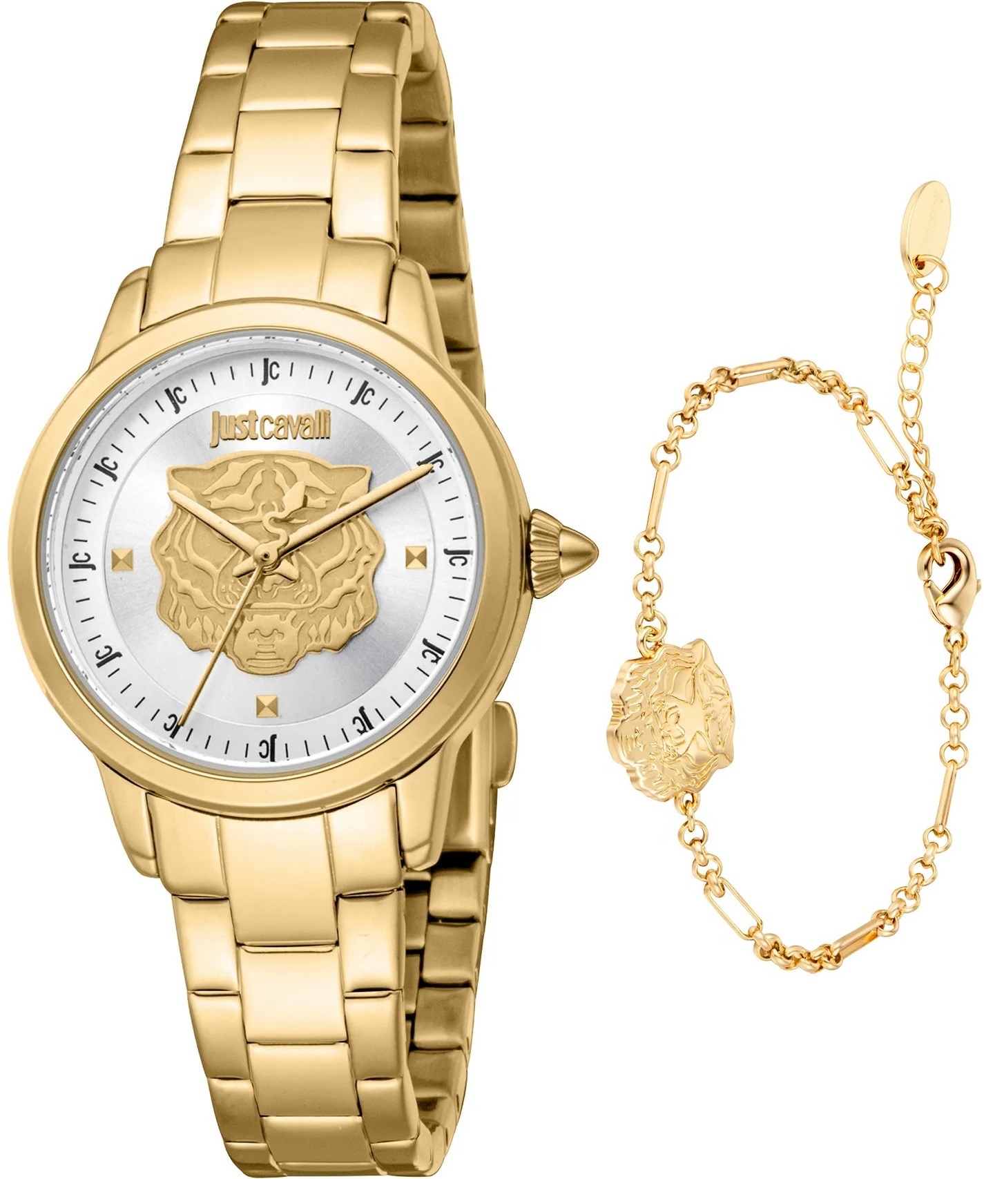 JUST CAVALLI Animalier Gift Set Silver Dial 30mm Gold Stainless Steel Bracelet JC1L334M0055 - 1