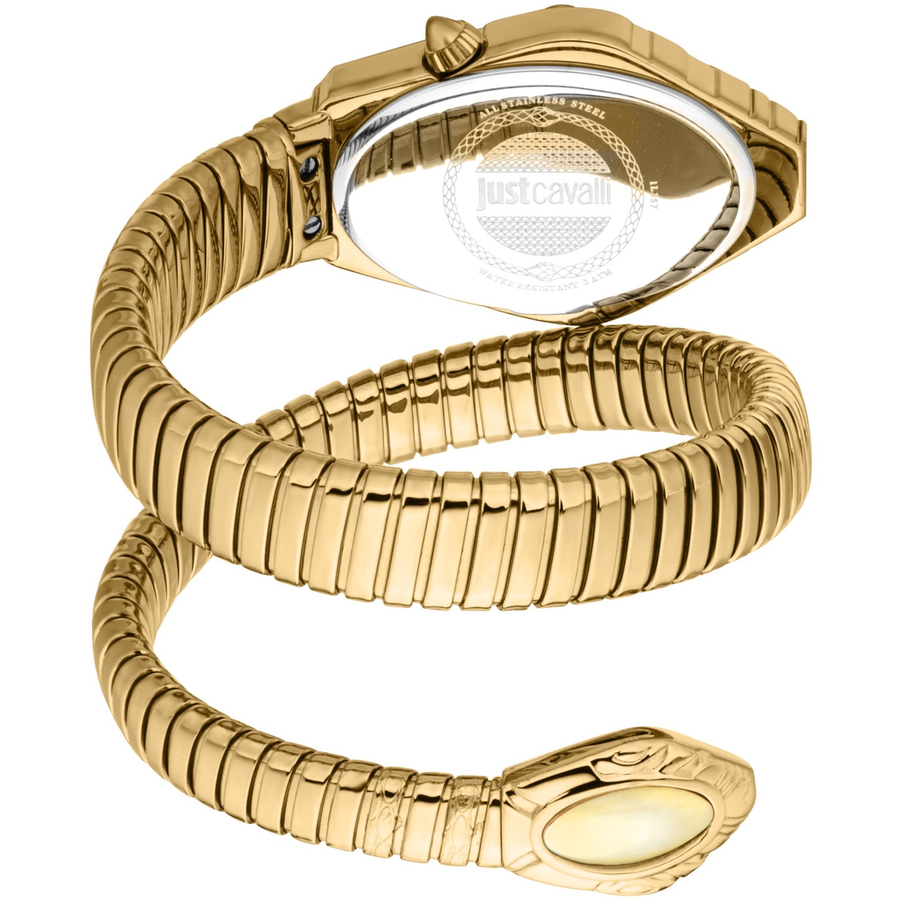 JUST CAVALLI Signature Snake Champagne Dial 22x35mm Gold Stainless Steel Bracelet JC1L357M0025 - 