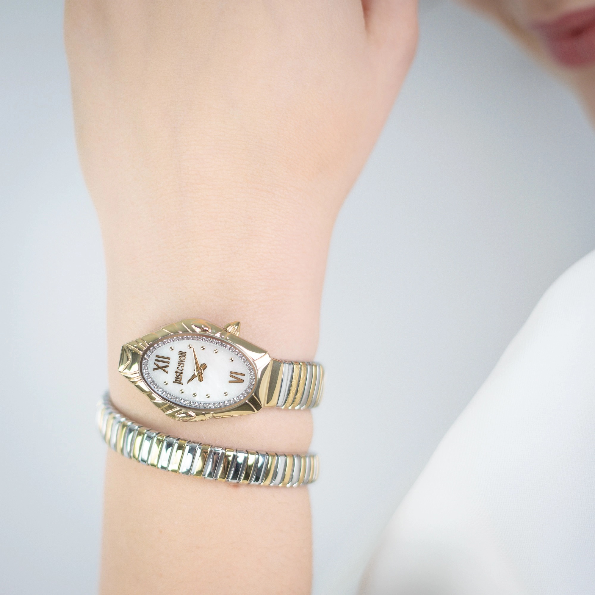 JUST CAVALLI Signature Snake White MOP Dial 22x35mm Two-Tone Gold Stainless Steel Bracelet JC1L357M0055 - 4