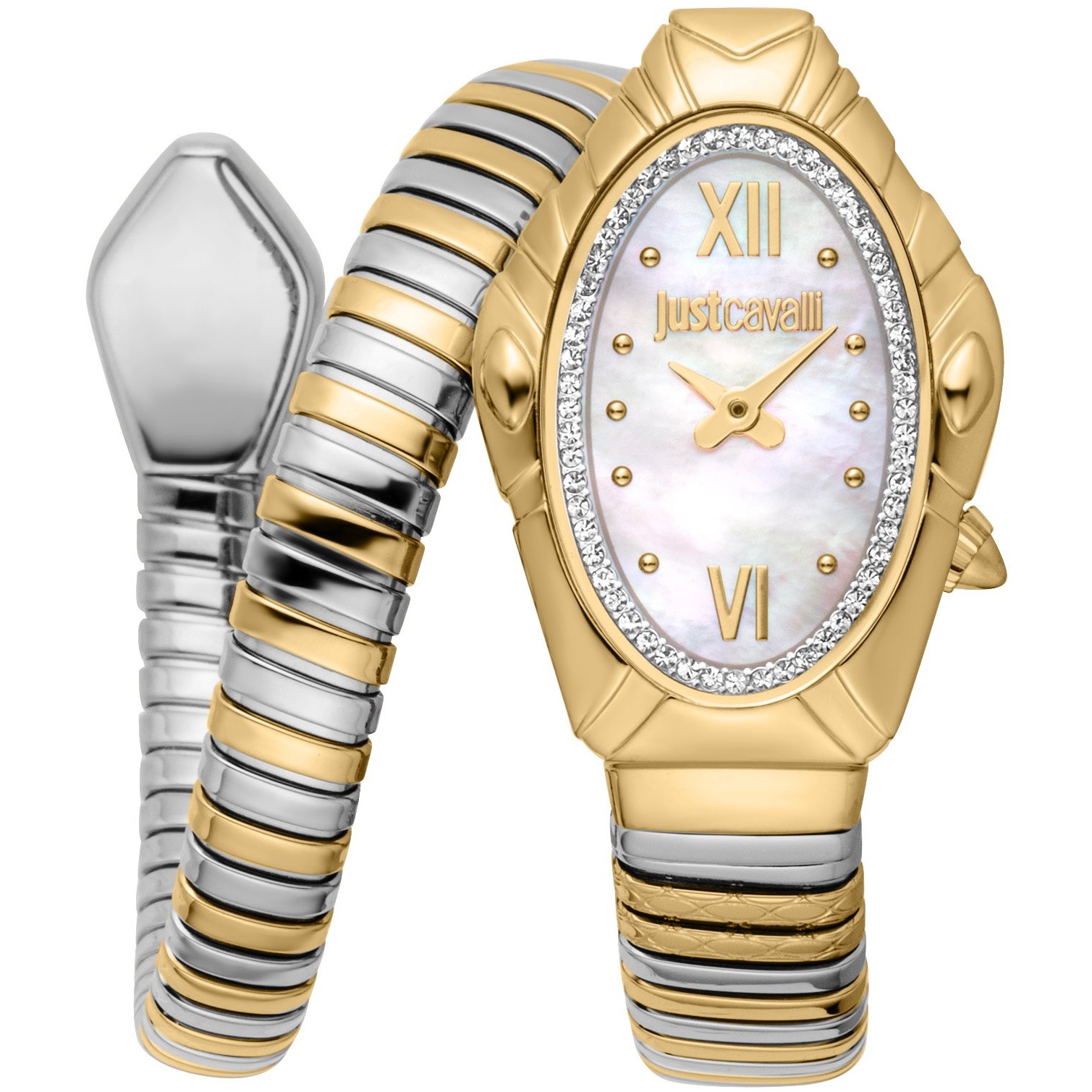 JUST CAVALLI Signature Snake White MOP Dial 22x35mm Two-Tone Gold Stainless Steel Bracelet JC1L357M0055 - 