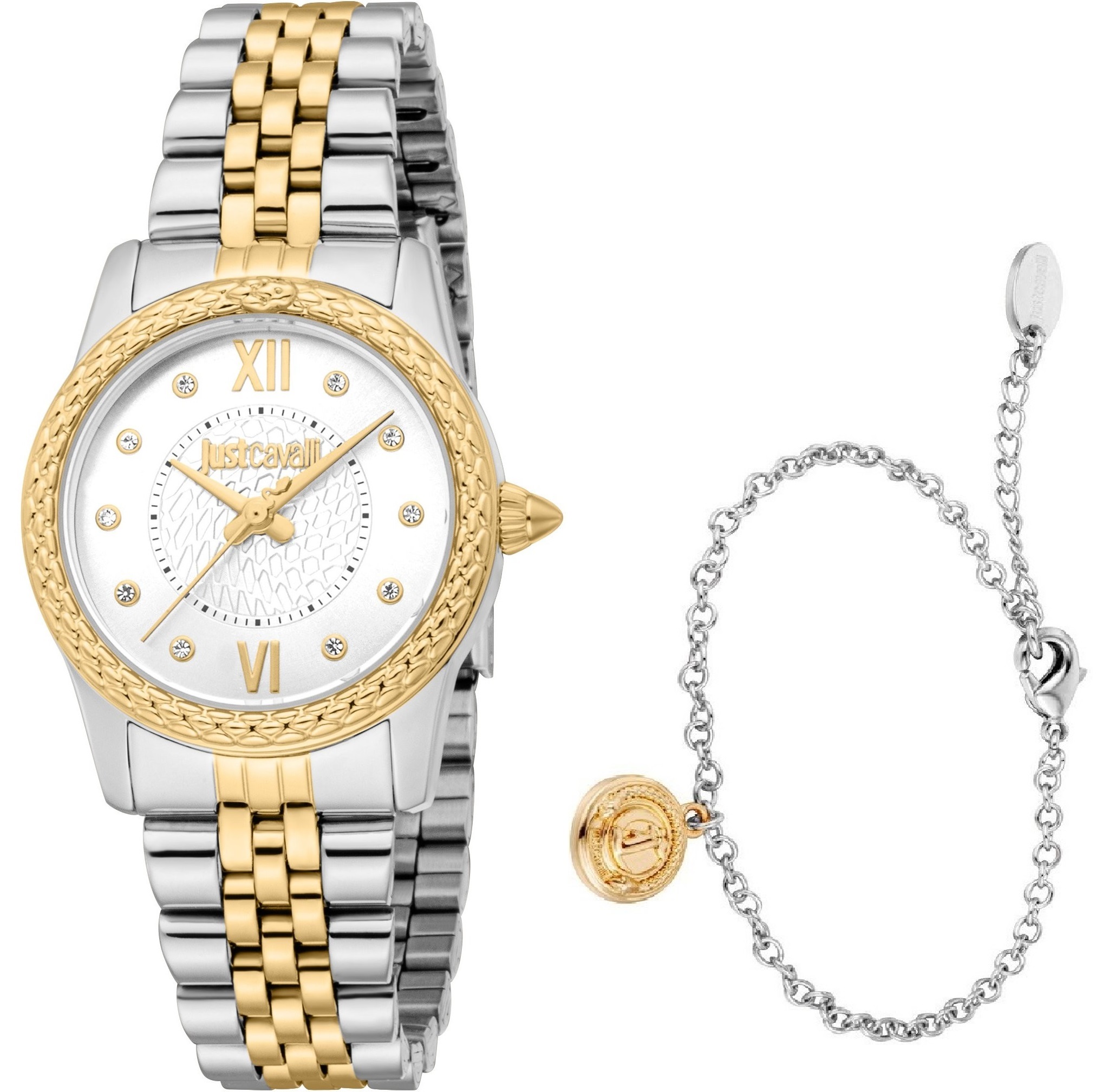 JUST CAVALLI Animalier Sublime Gift Set Silver Dial 30mm Two-Tone Gold Stainless Steel Bracelet JC1L360M0075 - 
