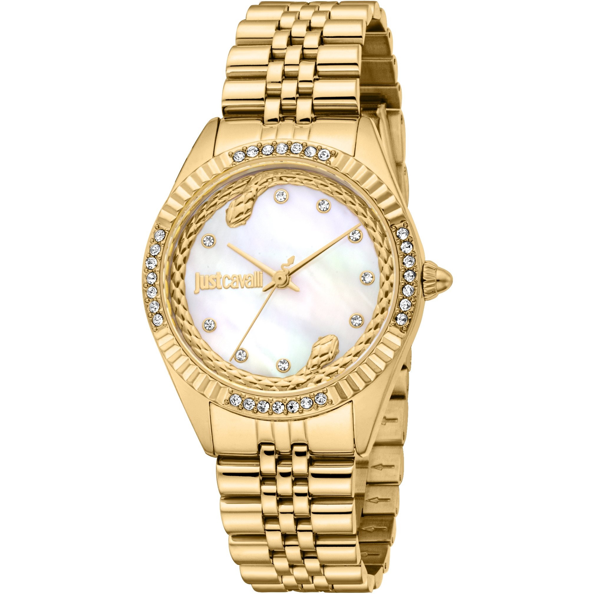 JUST CAVALLI Glam Gift Set White MOP Dial 32mm Gold Stainless Steel Bracelet JC1L361M0055 - 