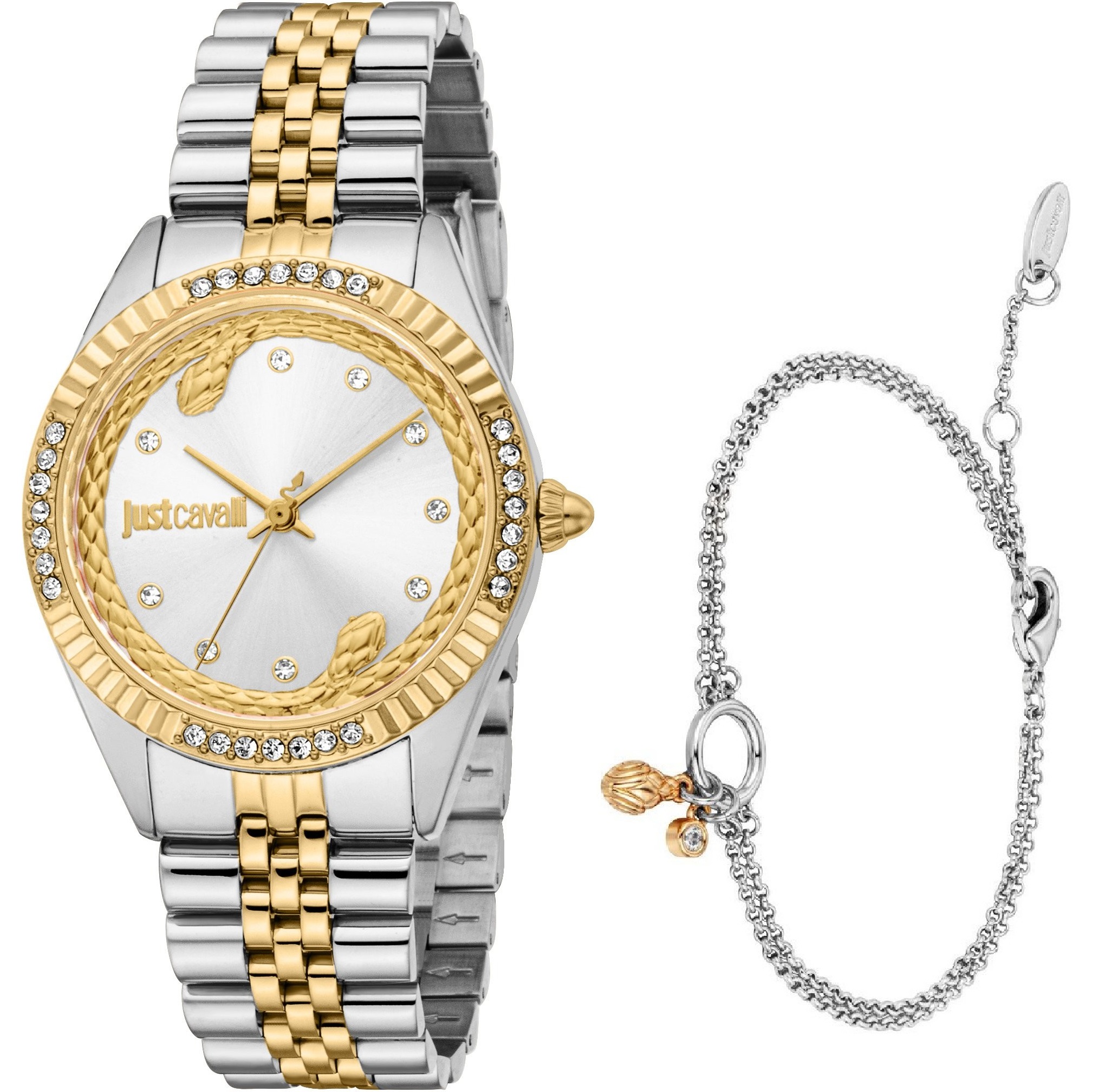JUST CAVALLI Glam Gift Set  Silver Dial 32mm Two-Tone Gold Stainless Steel Bracelet JC1L361M0075 - 