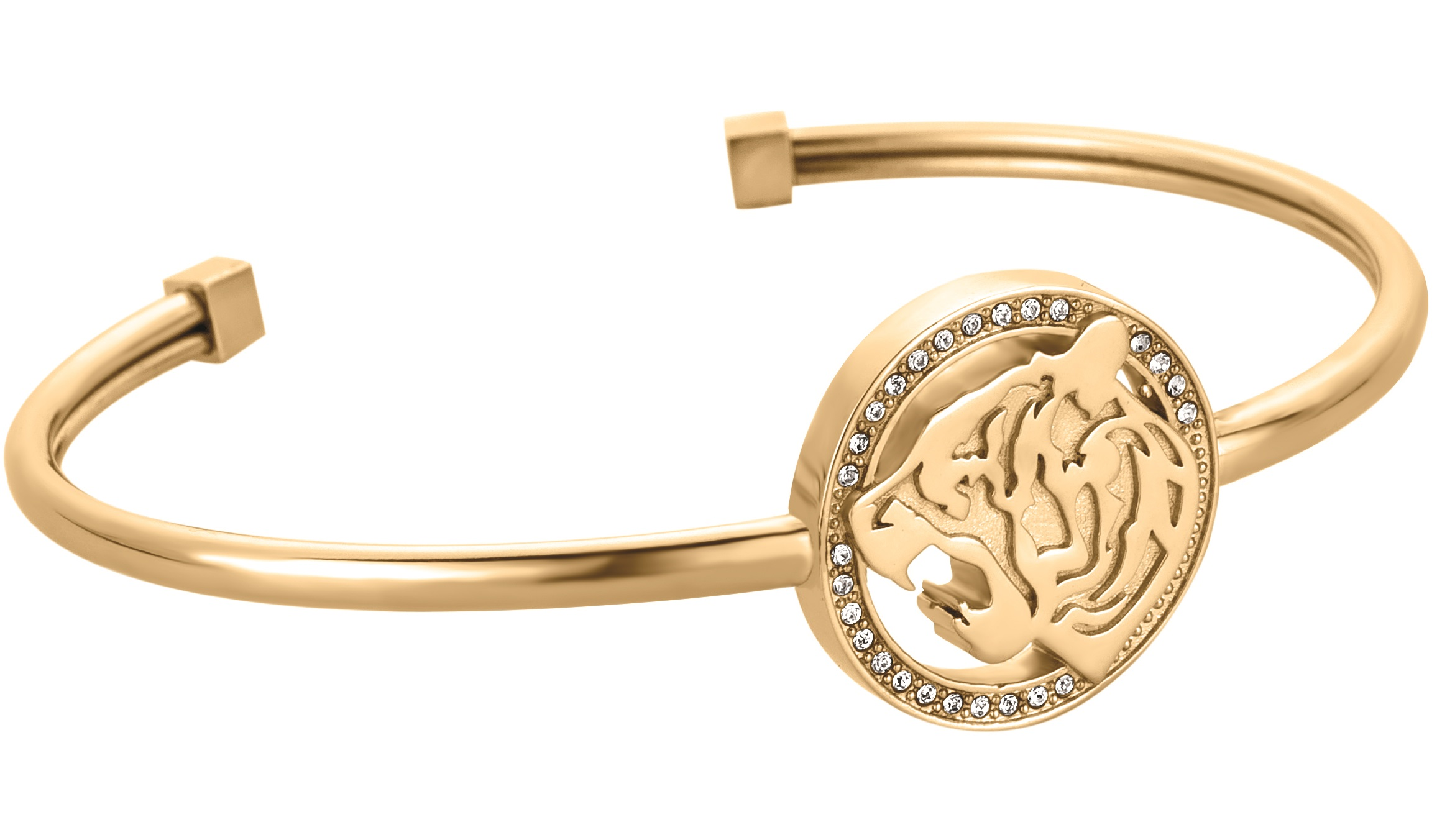 JUST CAVALLI Testa Cuff Bracelet Gold Stainless Steel with Cubic Zirconia JCBA01042200