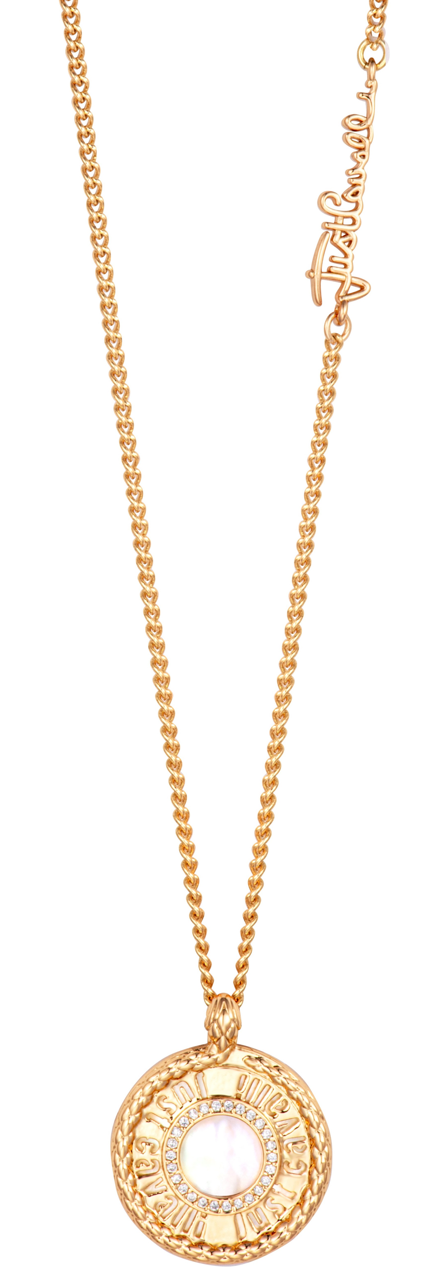 JUST CAVALLI Logo Necklace Gold Stainless Steel with Cubic Zirconia JCNL01973400 - 