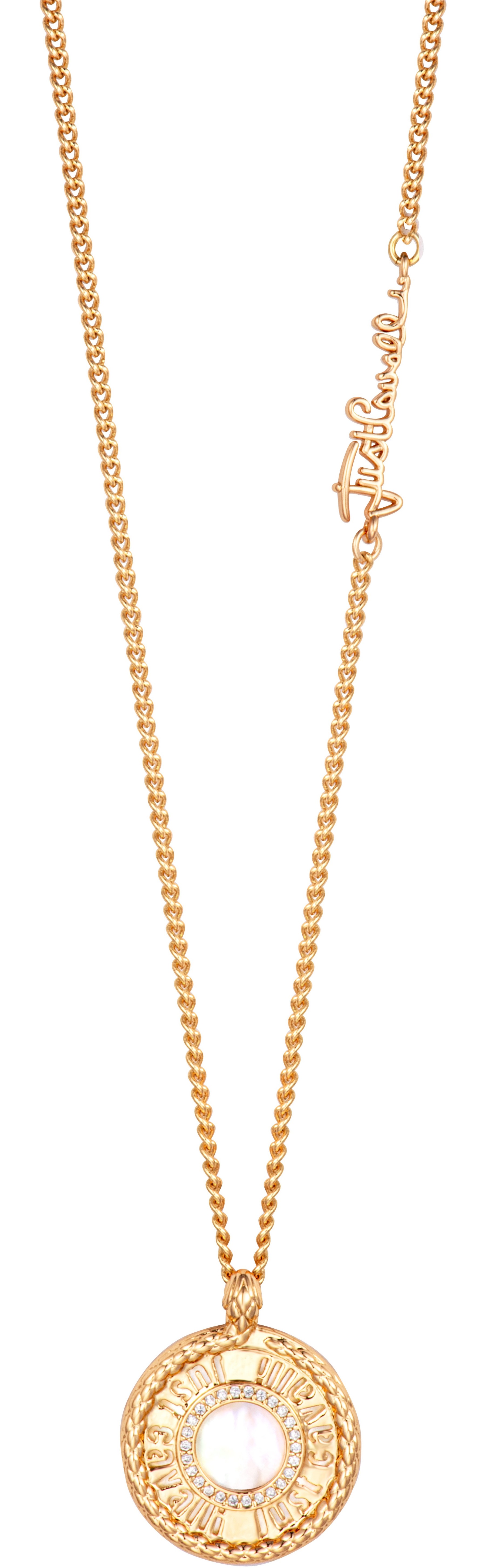 JUST CAVALLI Logo Necklace Gold Stainless Steel with Cubic Zirconia JCNL01973400 - 