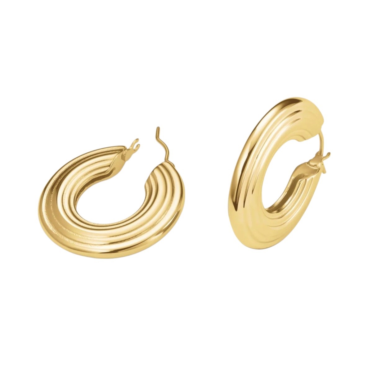 ROSEFIELD Earrings Flat Striped Hoops Gold-Plated Stainless Steel JEFSG-J973 - 