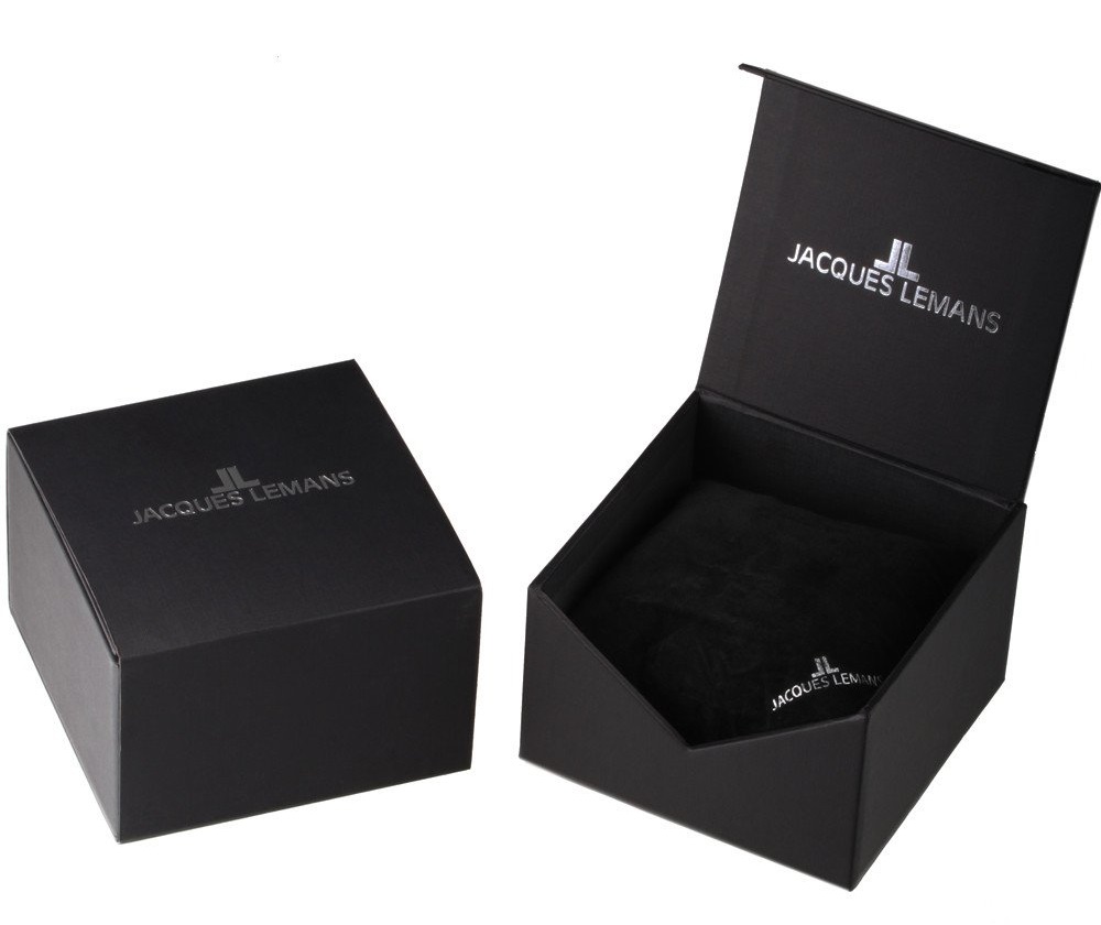 JACQUES LEMANS Liverpool Chronograph 42mm Gold Stainless Steel Black Leather Strap 1-2117E - 