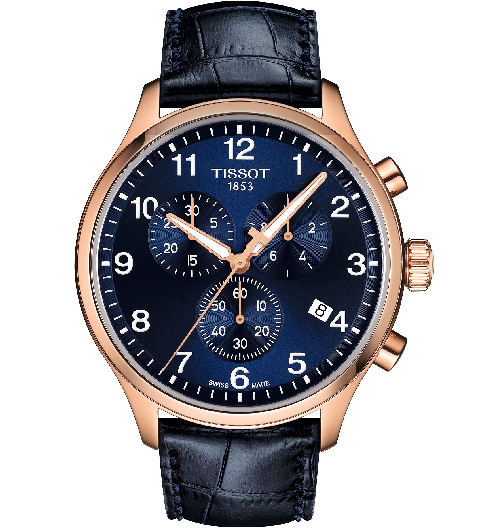 TISSOT XL Classic Chronograph Blue Dial 45mm Rose Gold Stainless Steel Blue Leather Strap T116.617.36.042.00 - 