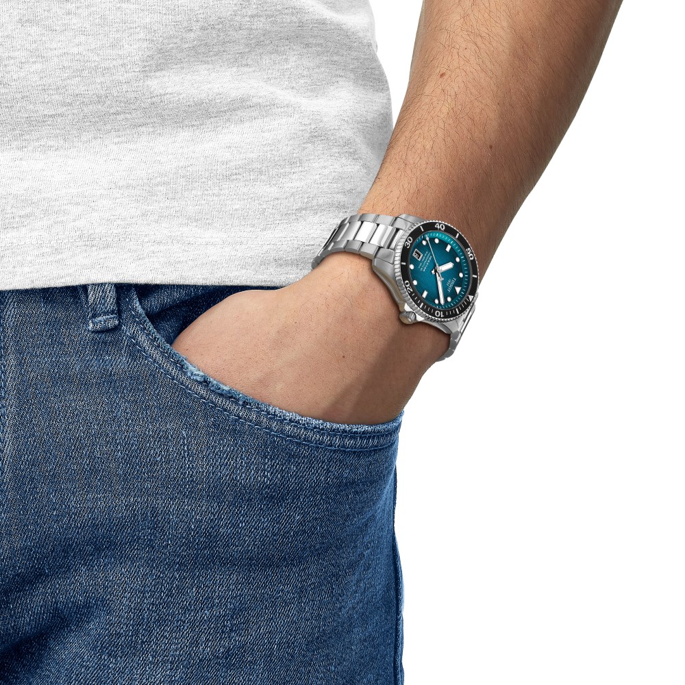 TISSOT Seastar 1000 Powermatic 80 Graded Turquoise-Black Dial 40mm Silver Stainless Steel Bracelet T120.807.11.091.00 - 5