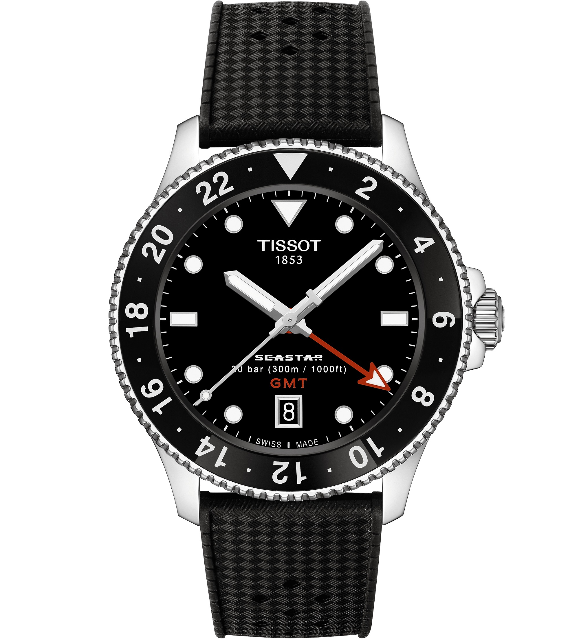 TISSOT Seastar 1000 Quartz GMT Black Dial 40mm Silver Stainless Steel Black Rubber Strap T120.852.17.051.00 - 