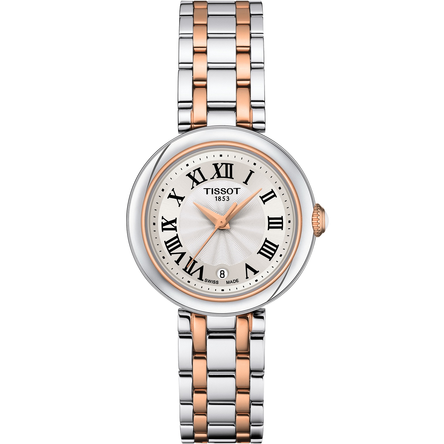 TISSOT Bellissima White Dial 26mm Two Tone Rose Gold Stainless Steel Bracelet T126.010.22.013.01 - 