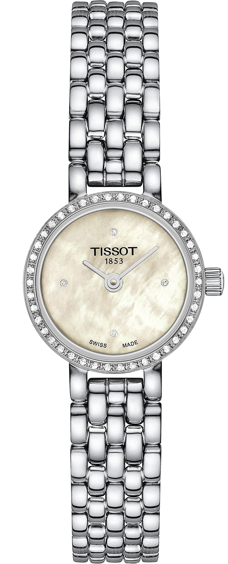 TISSOT Lovely Round with Brilliants White Pearl Dial 19.5mm Silver Stainless Steel Bracelet T140.009.61.116.00 - 